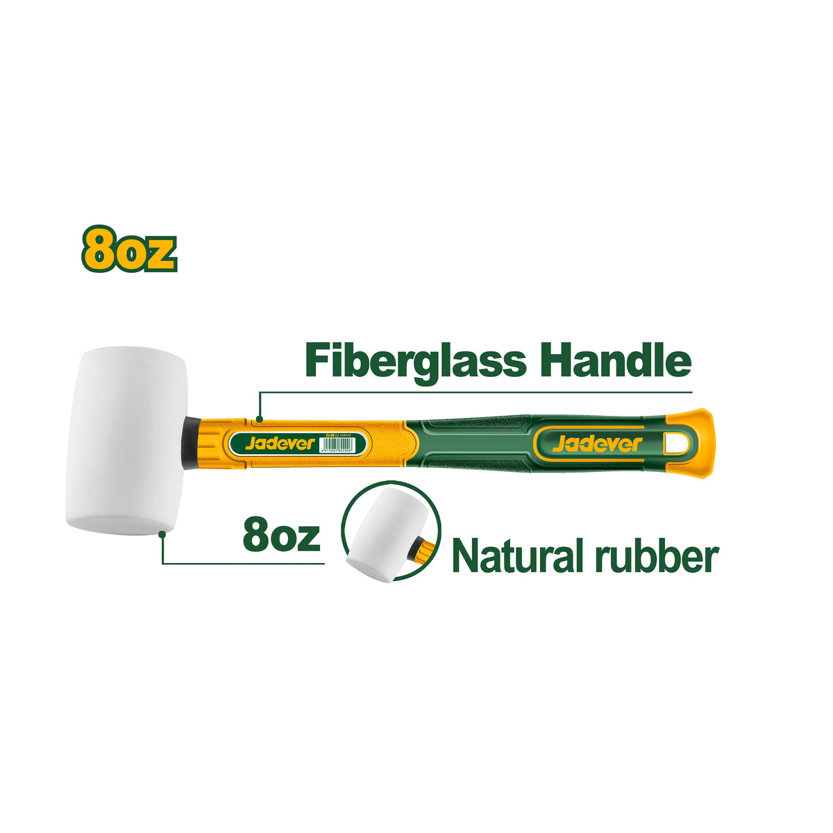 Jadever Rubber Hammer White Head 8oz - JDHM7303