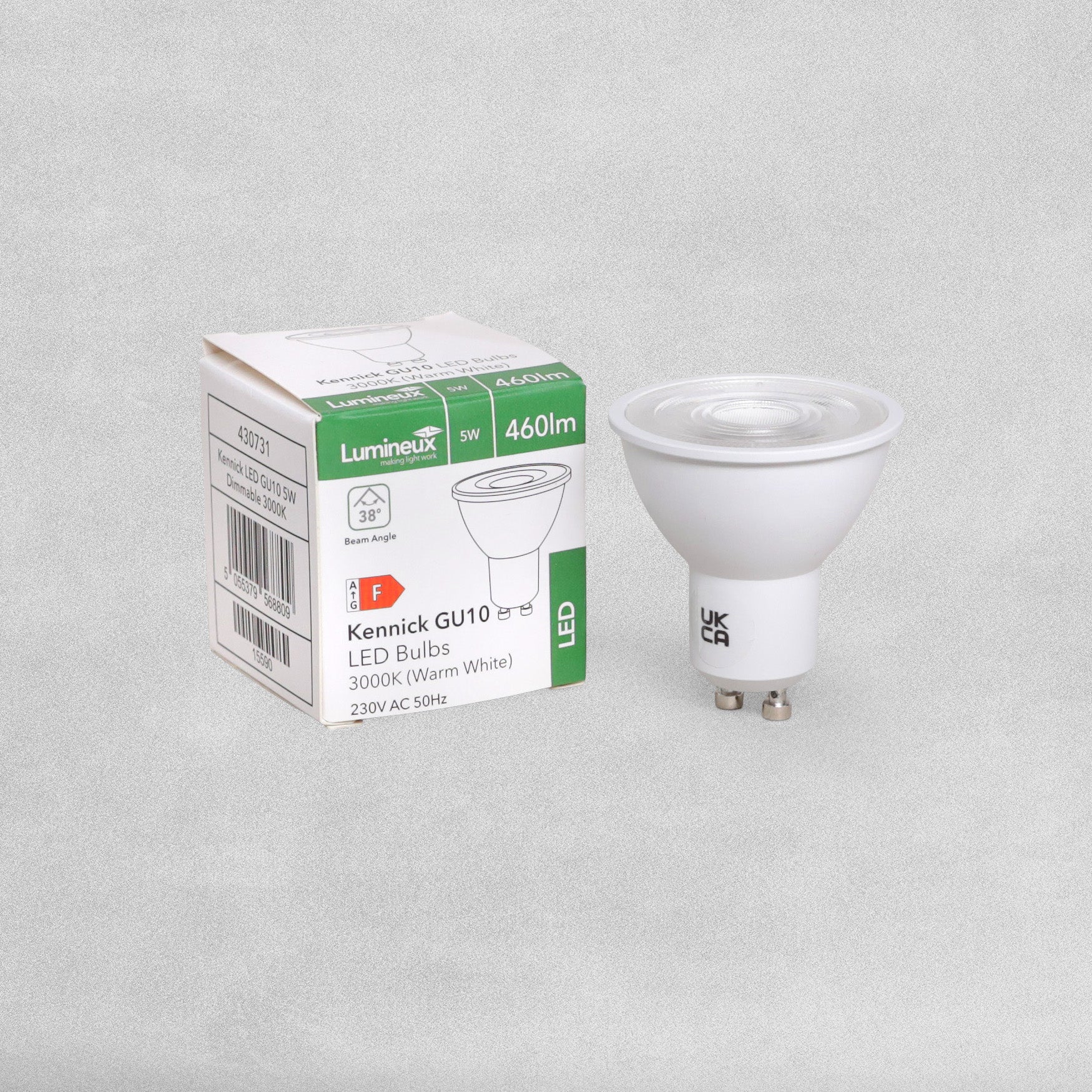 Lumineux Single 5W LED GU10 Bulb, 3000K, 460lm, Dimmable
