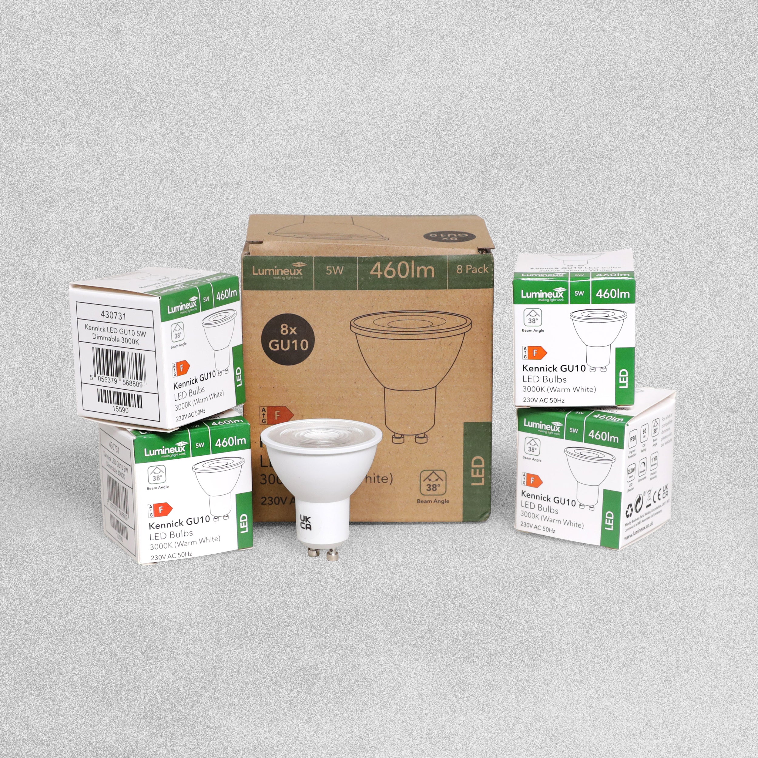 Lumineux Single 5W LED GU10 Bulb, 3000K, 460lm, Dimmable