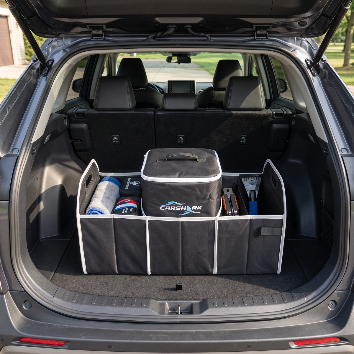 Carshark Car Boot Organiser Storage Box 2-in-1 with Cooler Bag - Black