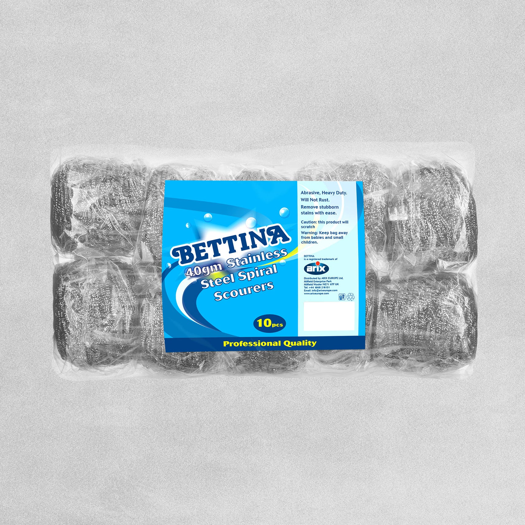 Bettina 40gm Stainless Steel Spiral Scourers - 10pcs