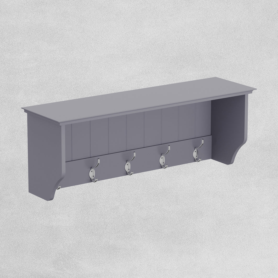 Bevelled Coat Shelf With Hooks H25.5 W70 D20cm White & Grey