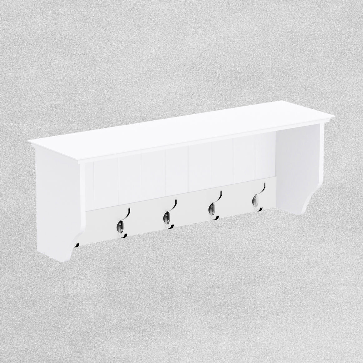 Bevelled Coat Shelf With Hooks H25.5 W70 D20cm White & Grey