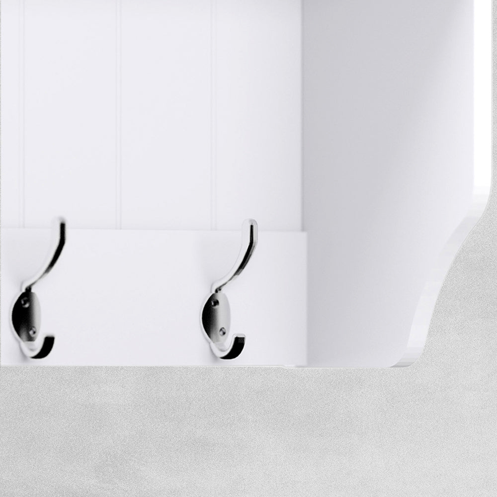 Bevelled Coat Shelf With Hooks H25.5 W70 D20cm White & Grey