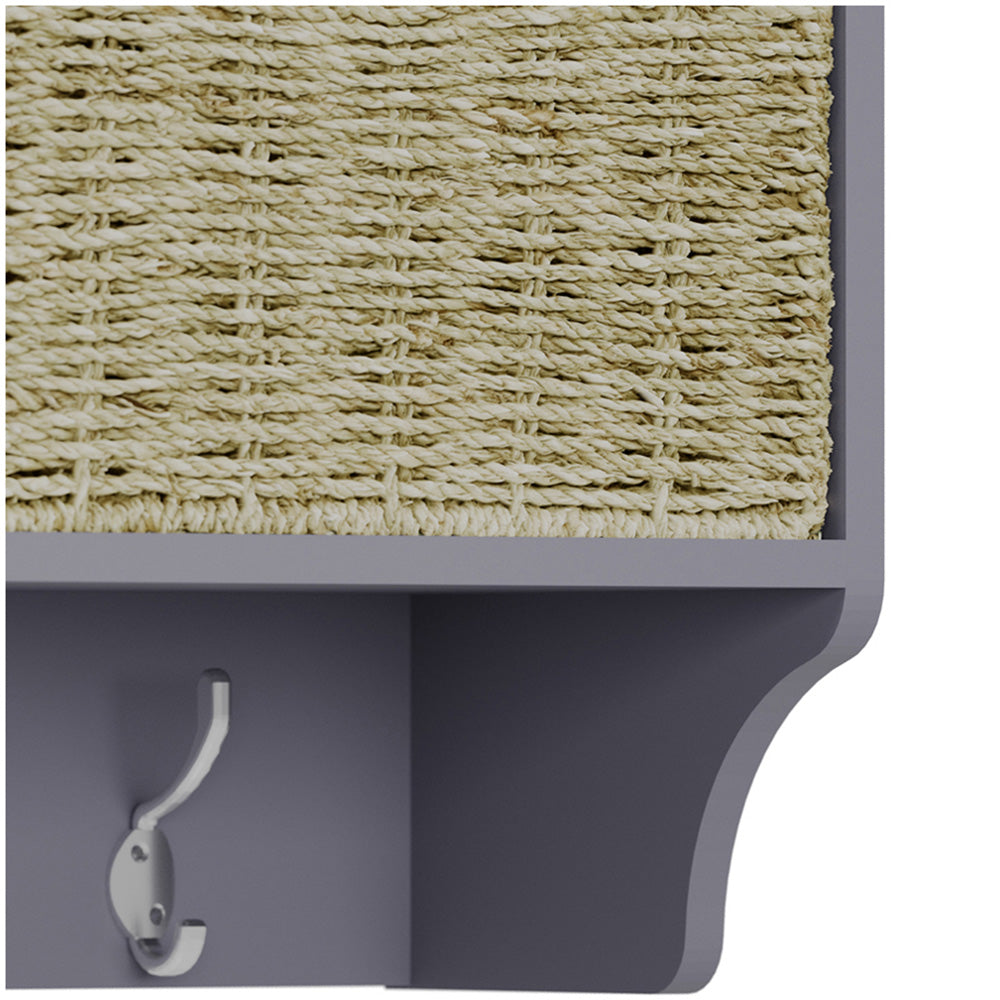 Bevelled Coat Shelf with Baskets and Hooks H33 W90 D22cm Grey