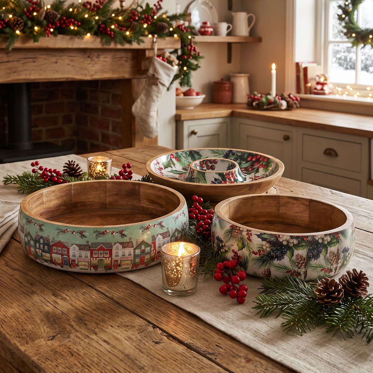 "Christmas Berries" Chip & Dip Enamel 30cm Serving Plate