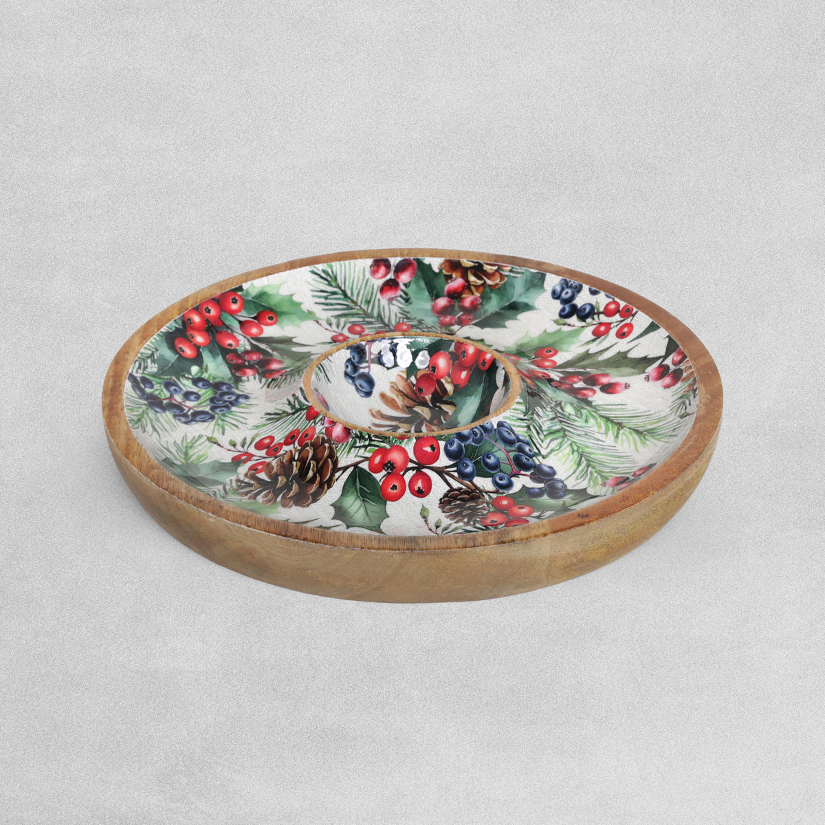 "Christmas Berries" Chip & Dip Enamel 30cm Serving Plate
