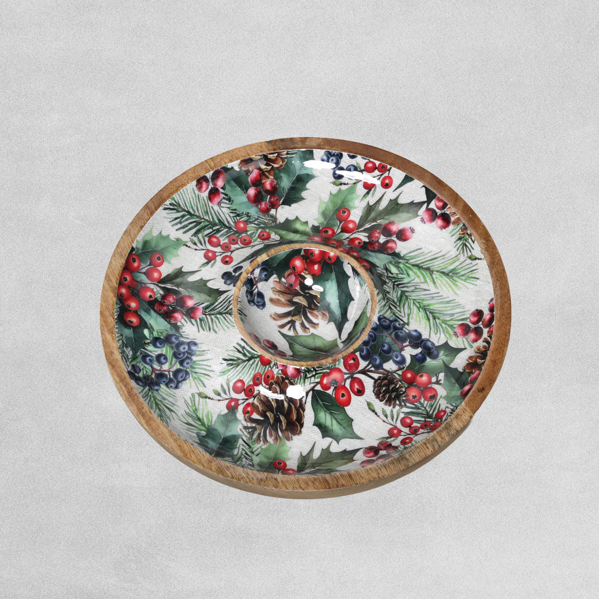 "Christmas Berries" Chip & Dip Enamel 30cm Serving Plate