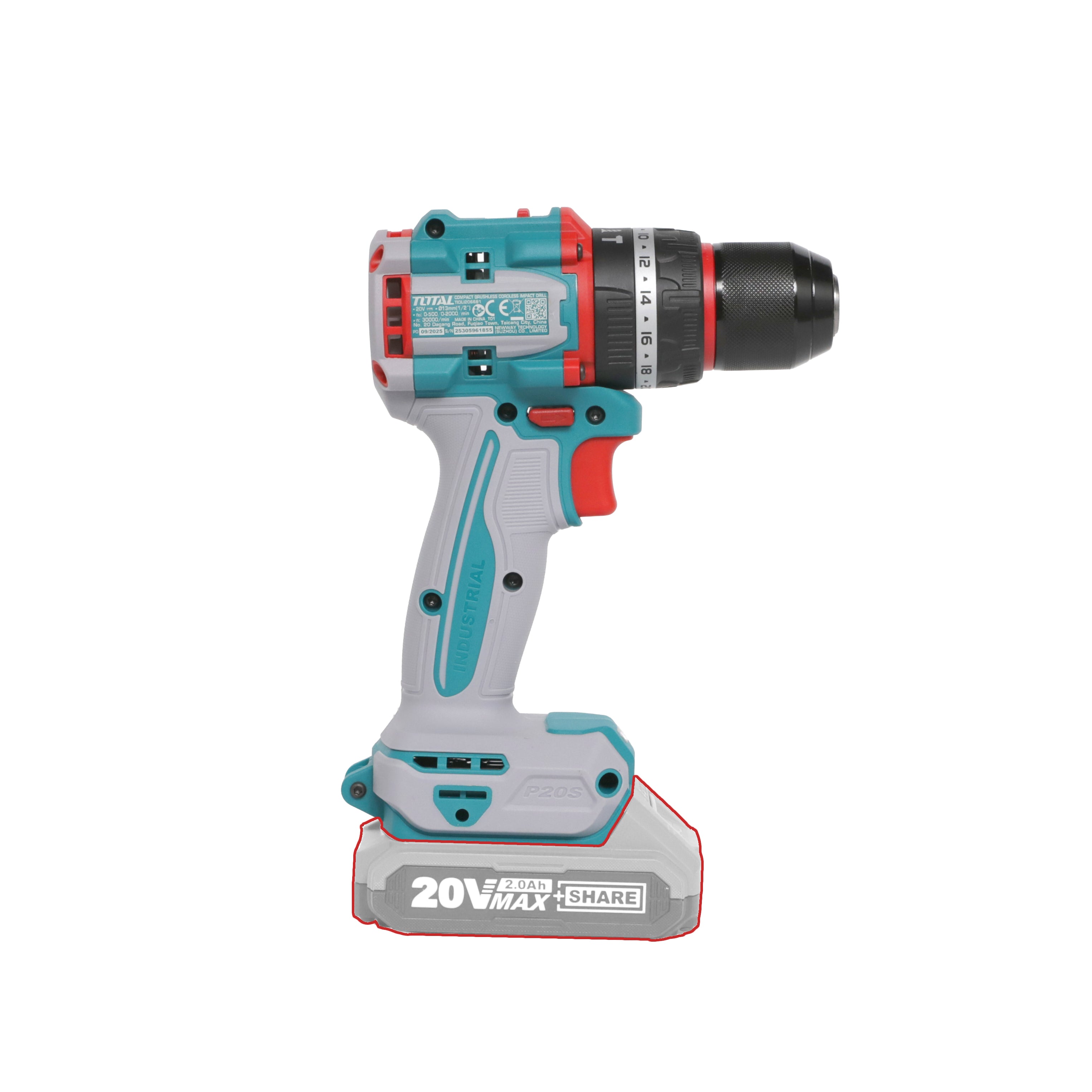Total Li-Ion 20V Compact Brushless Cordless Impact Drill (Battery not included) - TIDLI206681