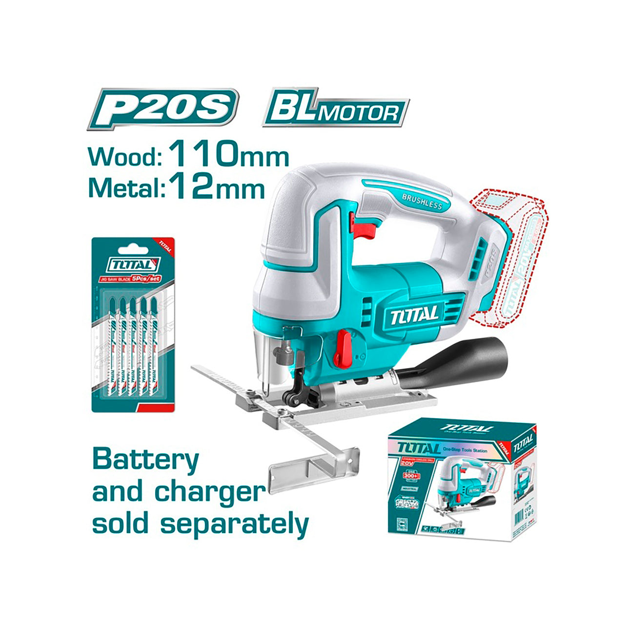 Total Li-Ion 20V Cordless Jig Saw (Battery not included) - TJSLI1008