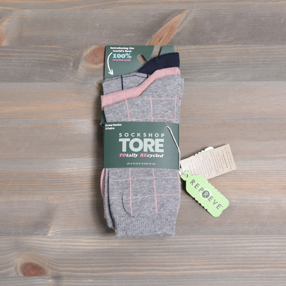 Sockshop Tore Crew Socks Grid 3 Pairs Ladies 4-8 Various Colours