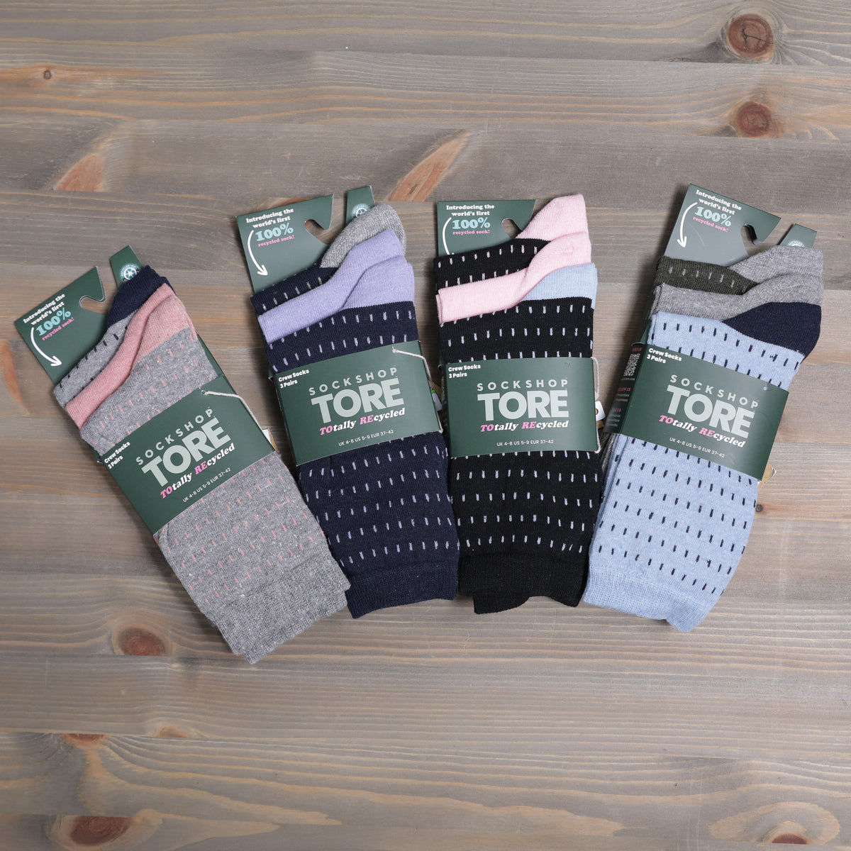 Sockshop Tore Crew Socks 3 Pairs Ladies 4-8 Small Dash Various Colours