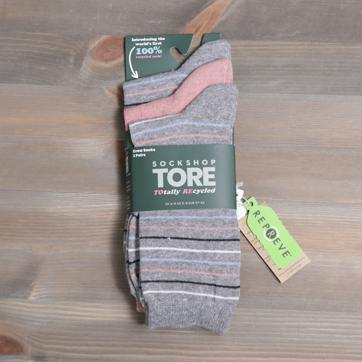 Sockshop Tore Crew Socks Fine Stripes 3 Pairs Ladies 4-8 Various Colours