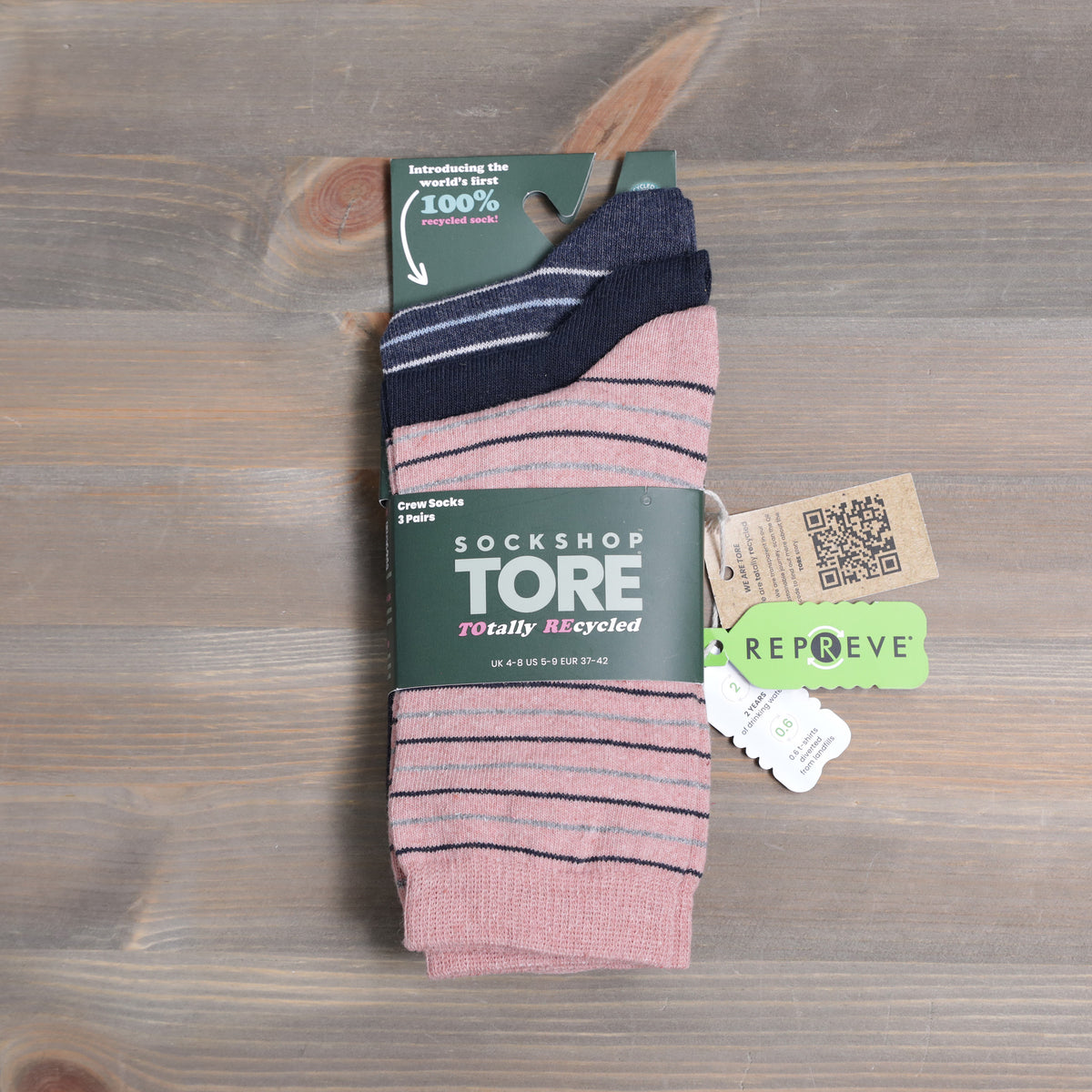 Sockshop Tore Crew Socks Fine Stripes 3 Pairs Ladies 4-8 Various Colours