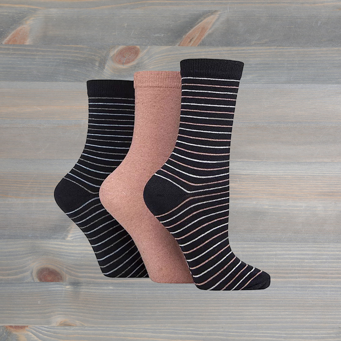 Sockshop Tore Crew Socks Fine Stripes 3 Pairs Ladies 4-8 Various Colours