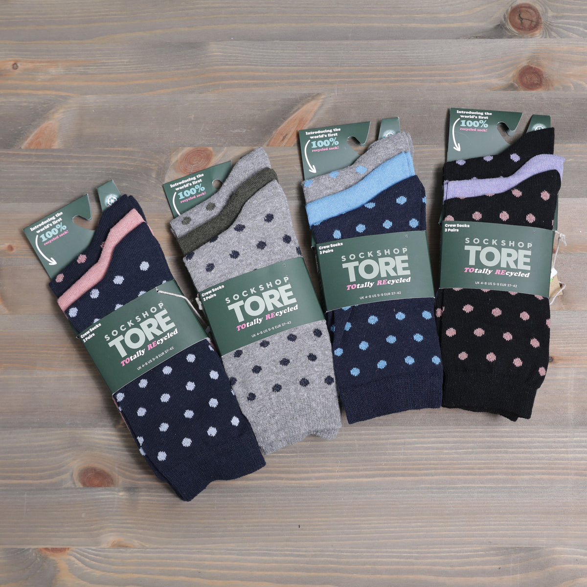 Sockshop Tore Crew Socks 3 Pairs Ladies 4-8 Spots Various Colours