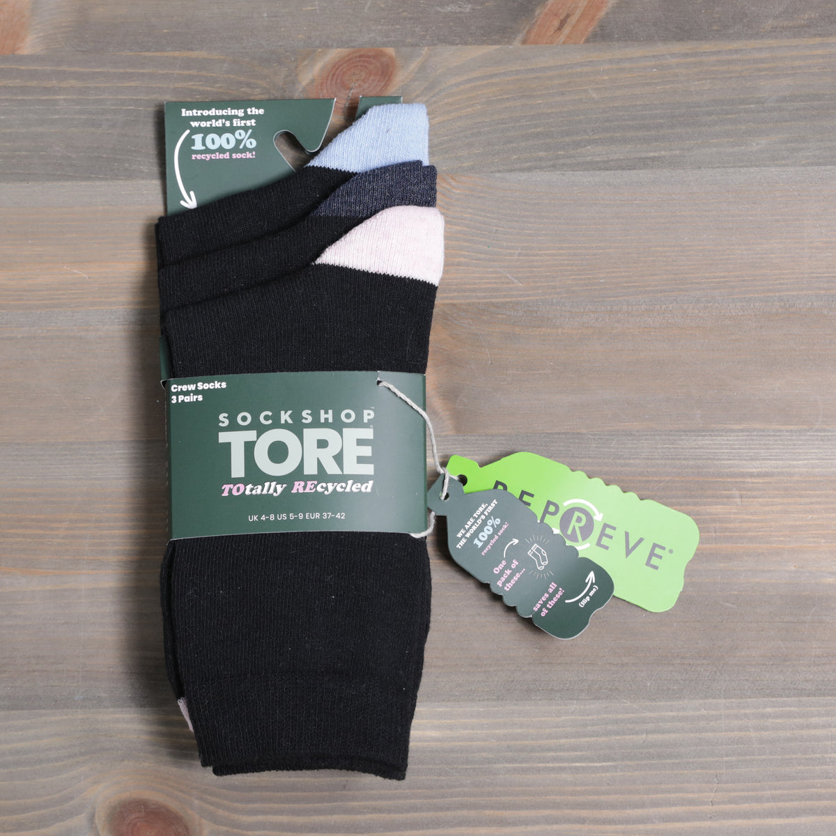 Sockshop Tore Crew Socks 3 Pairs Ladies 4-8 Various Toe Colours