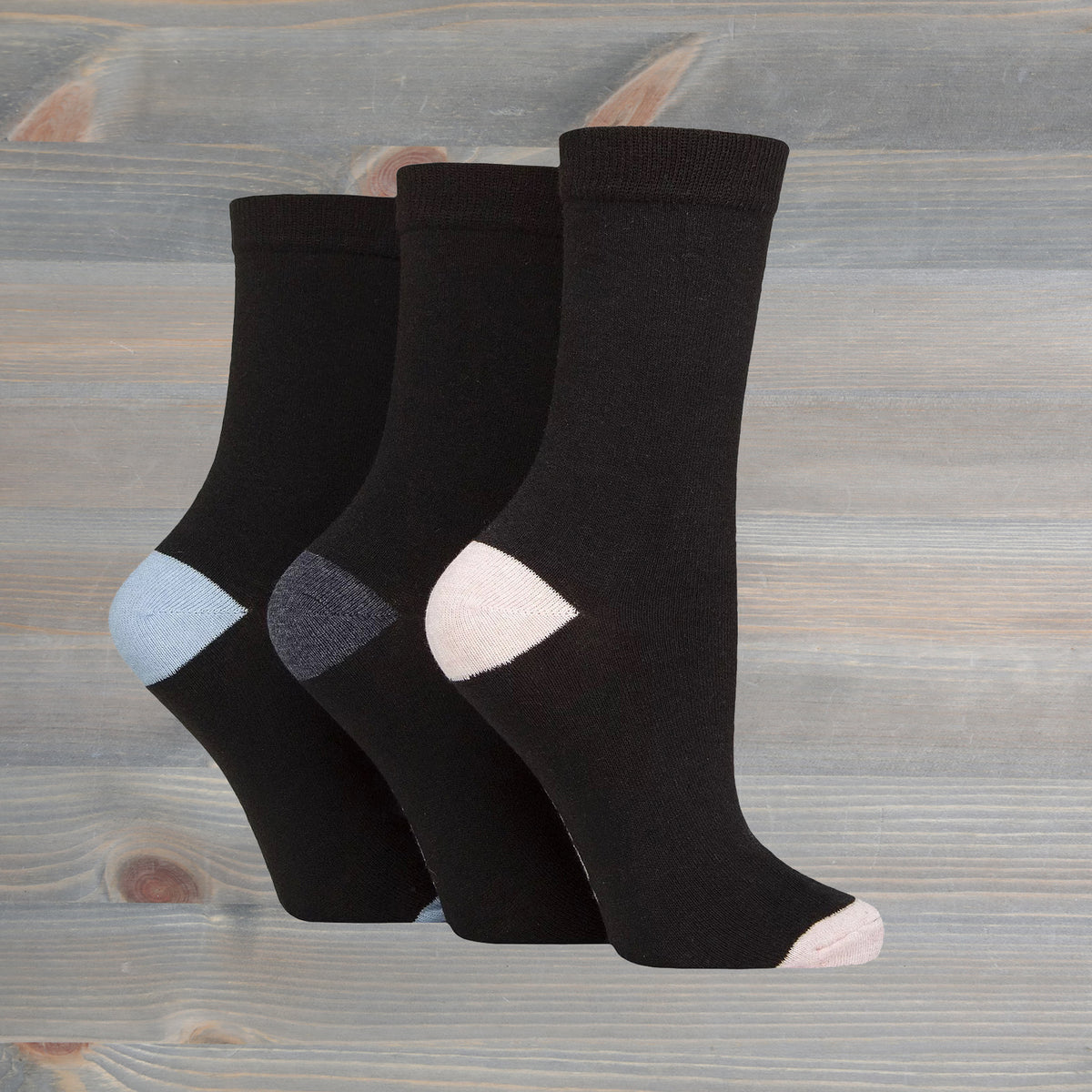 Sockshop Tore Crew Socks 3 Pairs Ladies 4-8 Various Toe Colours