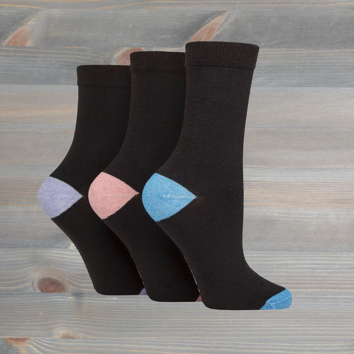 Sockshop Tore Crew Socks 3 Pairs Ladies 4-8 Various Toe Colours