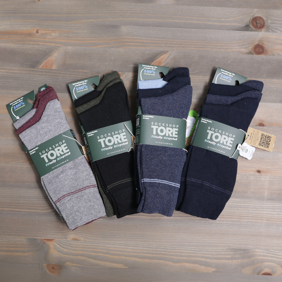Sockshop Tore Jacquard Stripe Crew Socks 3 Pairs Mens 7-11 Various Colours