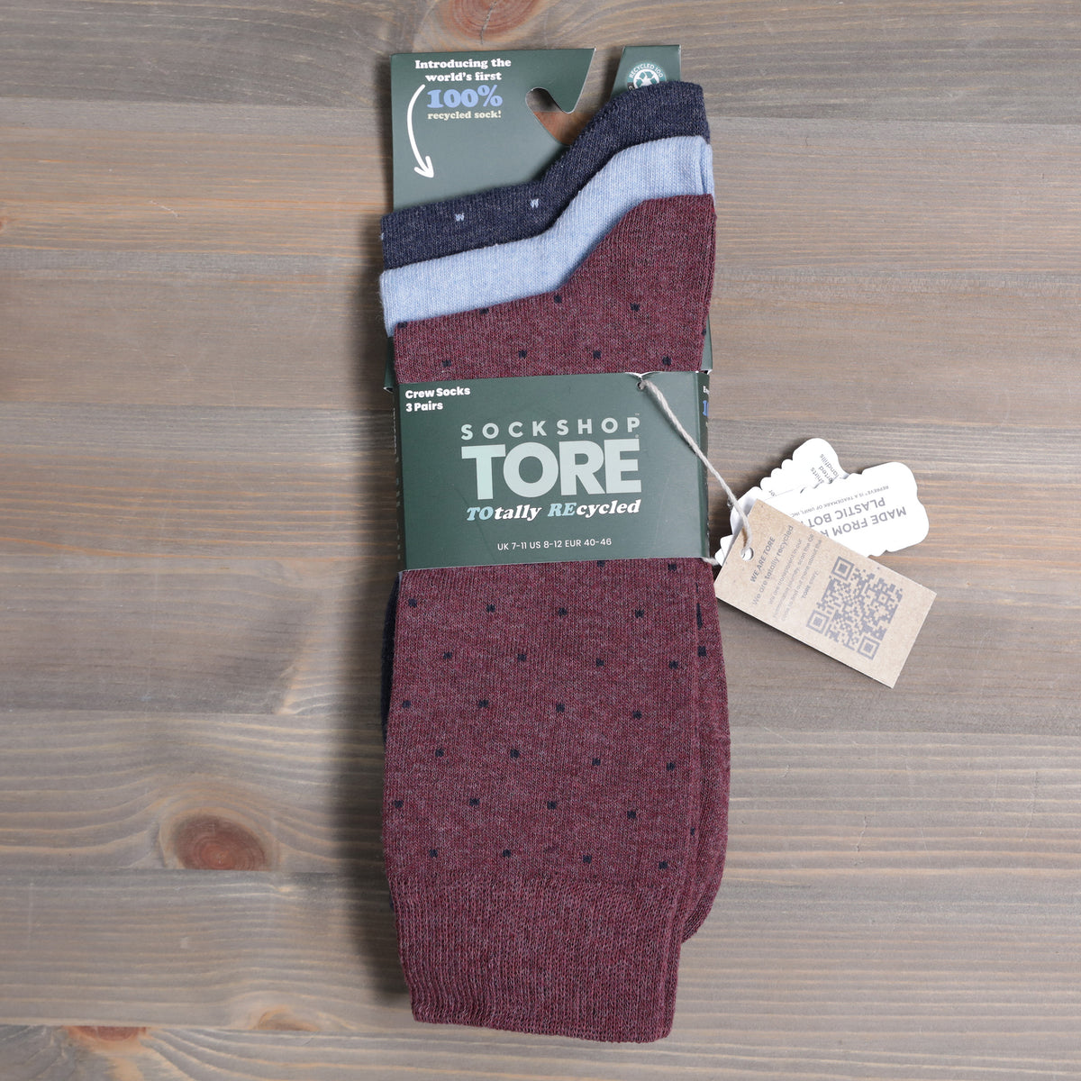 Sockshop Tore Spotty Crew Socks 3 Pairs Mens 7-11 Blue Mix