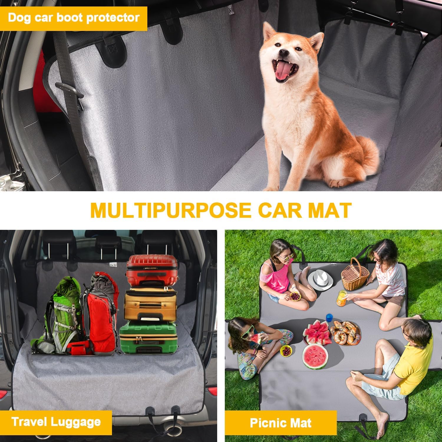 Doki Car Seat Covers For Pets 185 x 105 cm- Grey