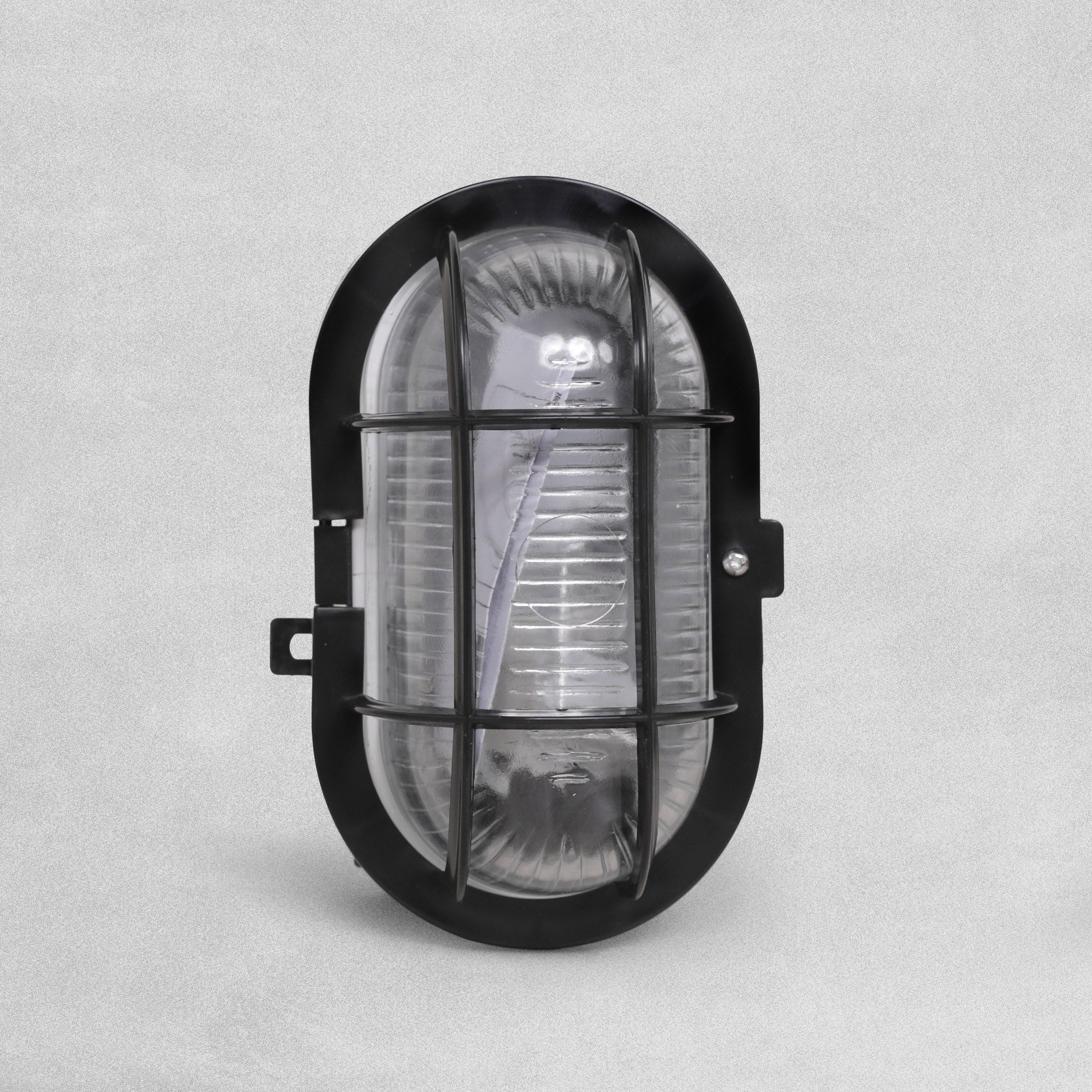 Lumilife 60w Oval Caged Bulkhead - Black IP44-ES-E27