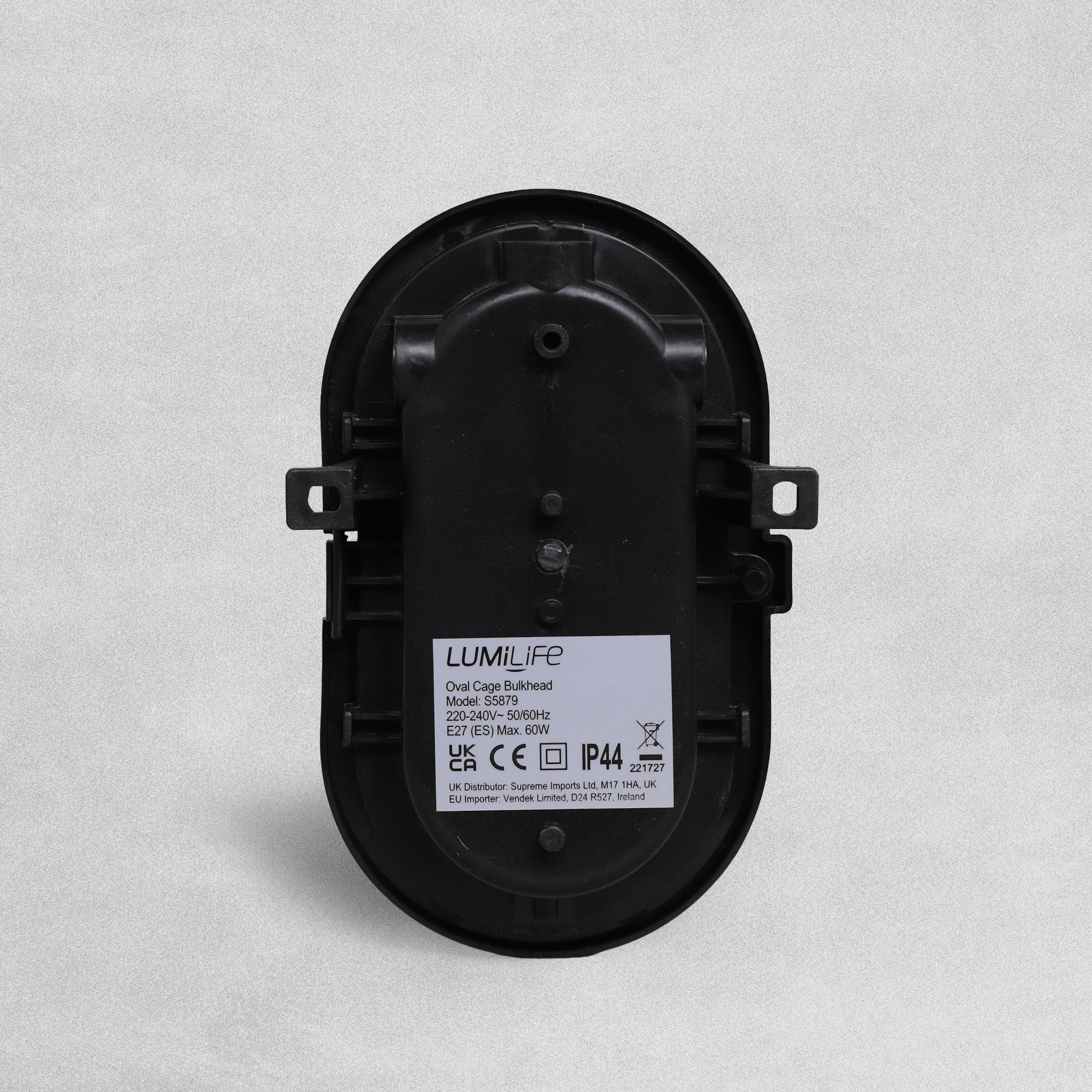 Lumilife 60w Oval Caged Bulkhead - Black IP44-ES-E27