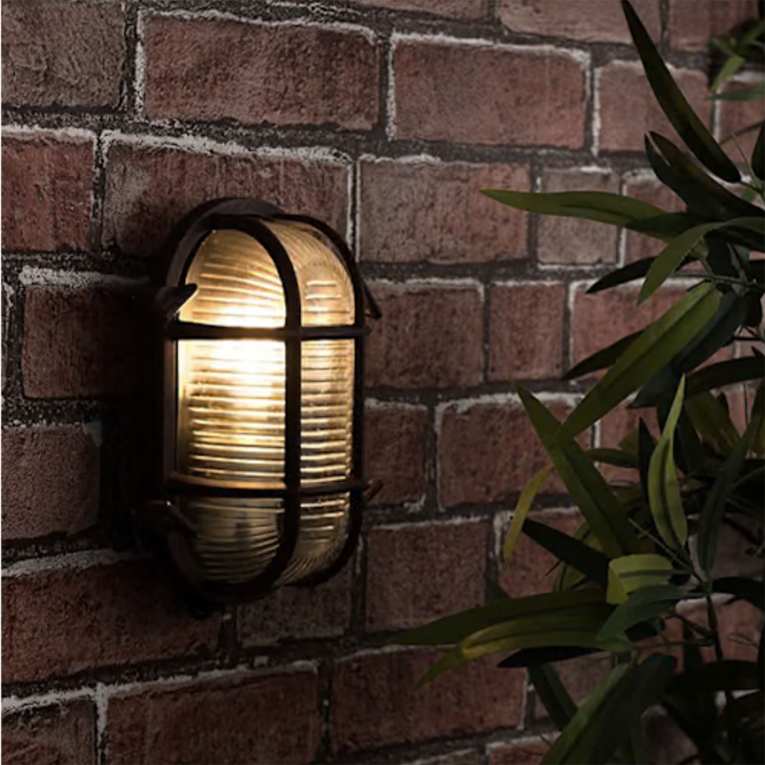 Lumilife 60w Oval Caged Bulkhead - Black IP44-ES-E27