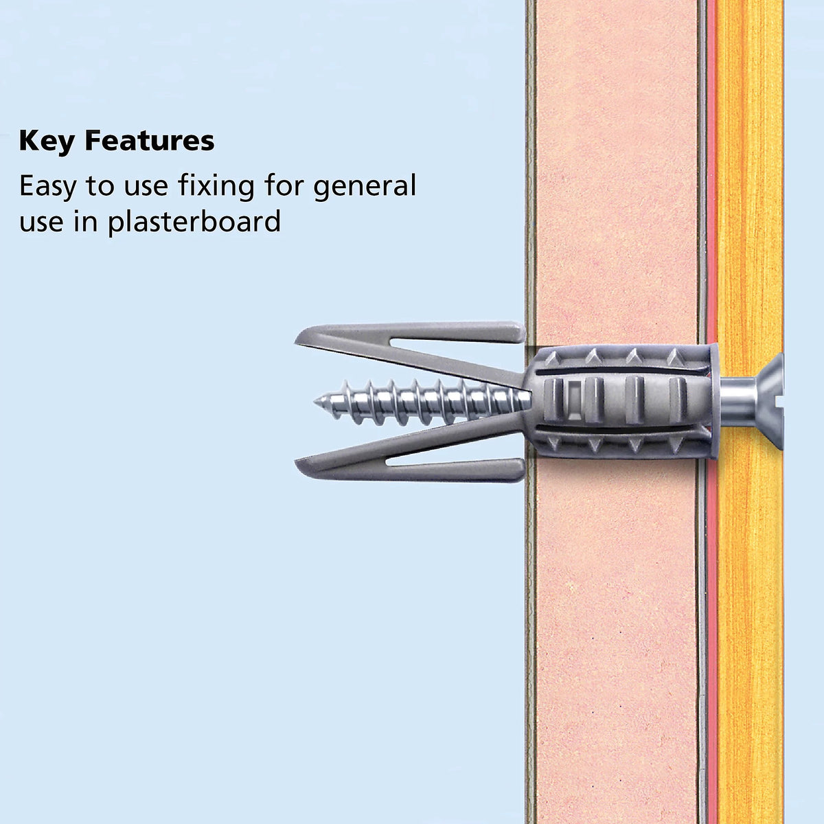 PLASPLUGS Plasterboard Fixings For Hollow Walls Grey Tub 500 pieces (for 7mm Drill 4mm Screws)