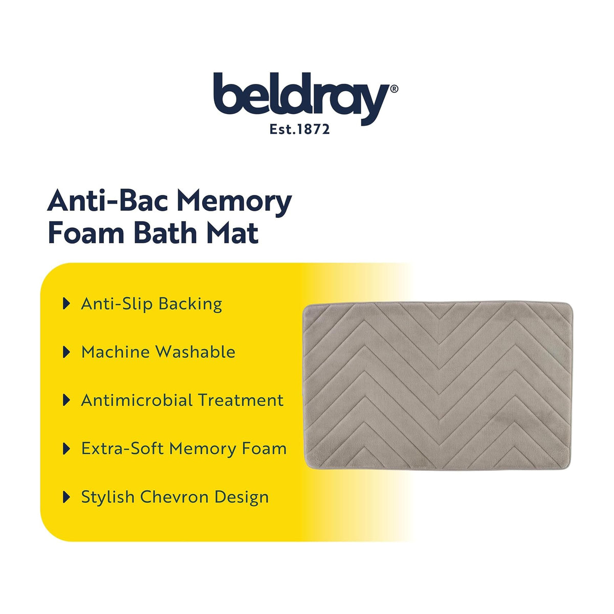 Beldray Anti-Mould Memory Foam Bath Mat Grey 50X80cm