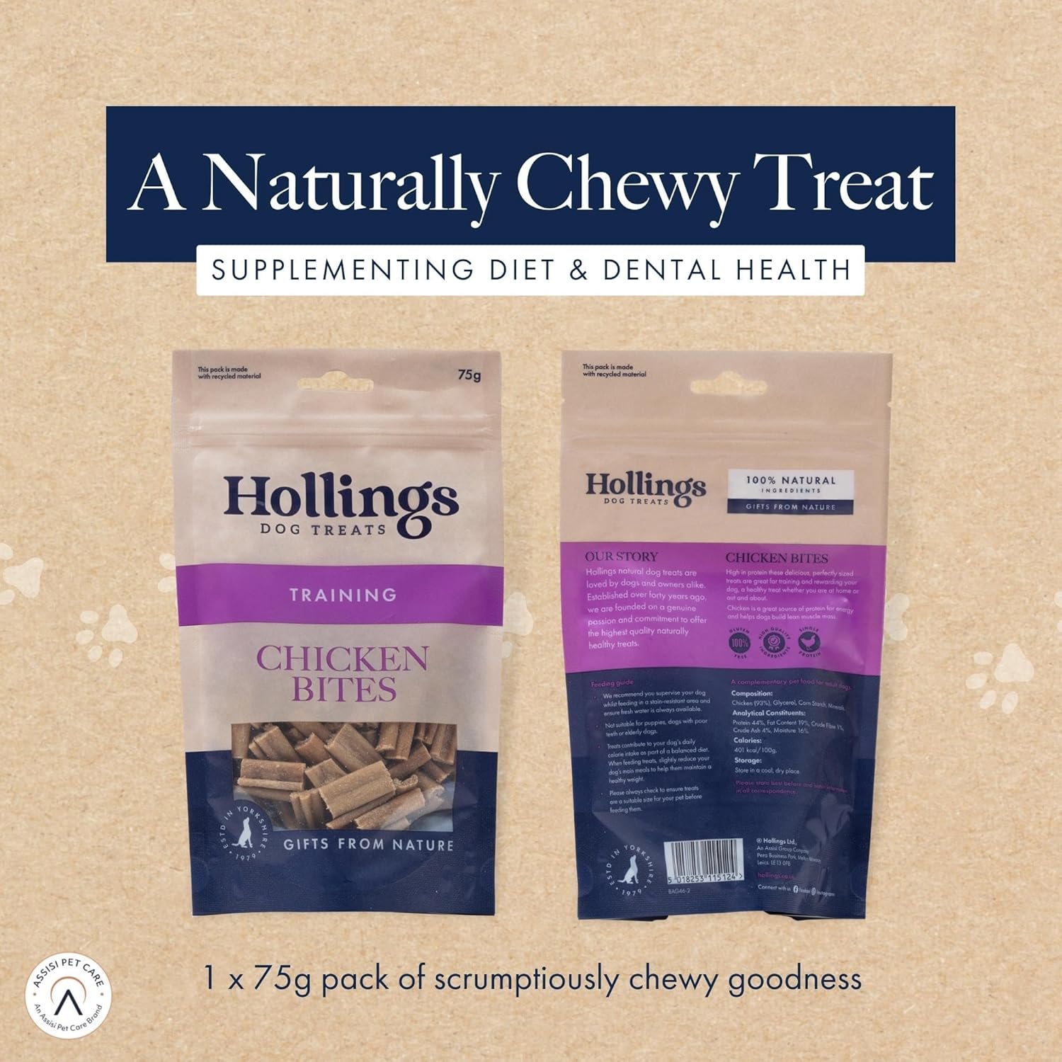 Hollands Training Dog Treats Chicken Bites - 75g