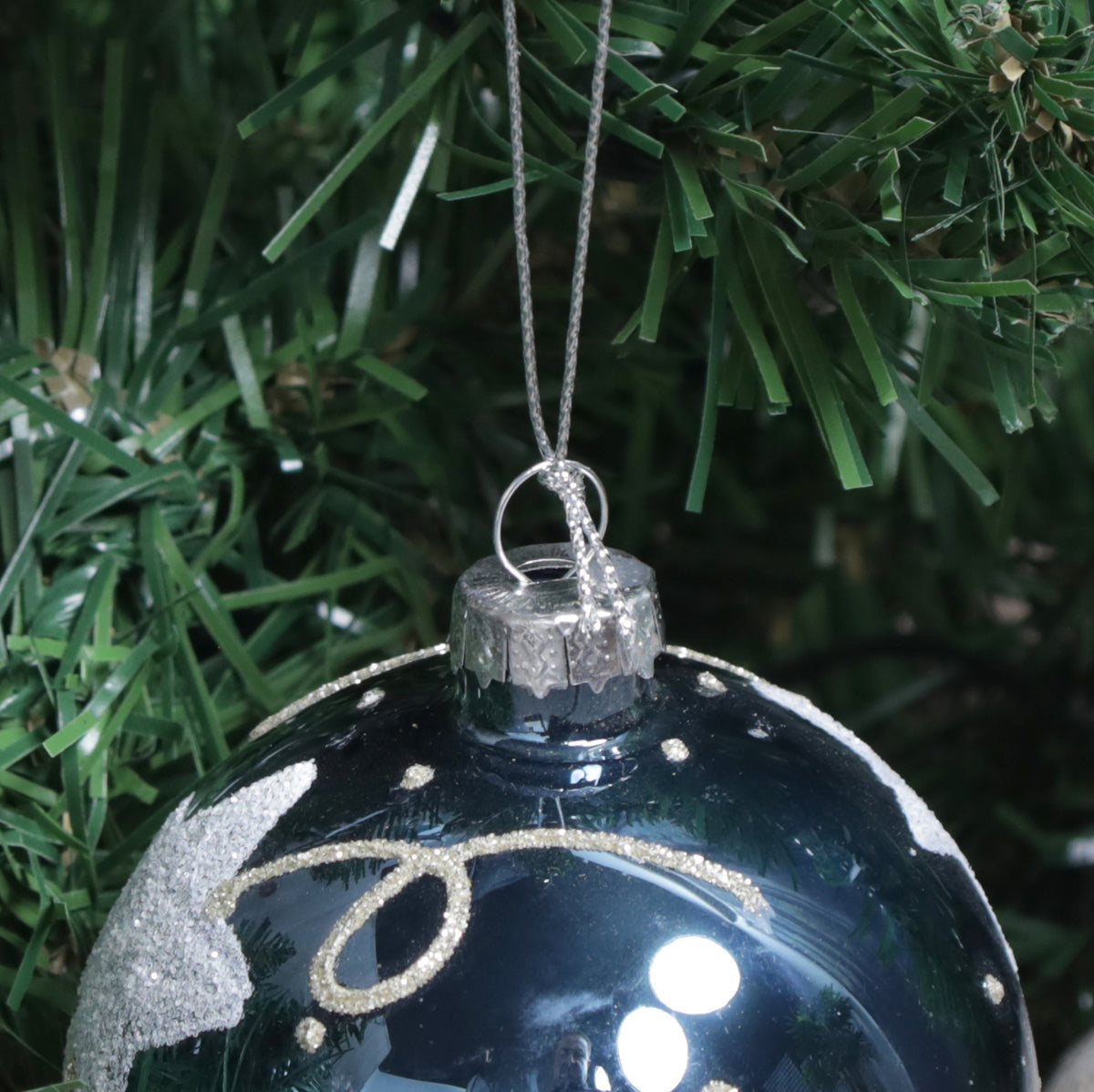 Midnight Blue Glass Baubles with Glittering Stars