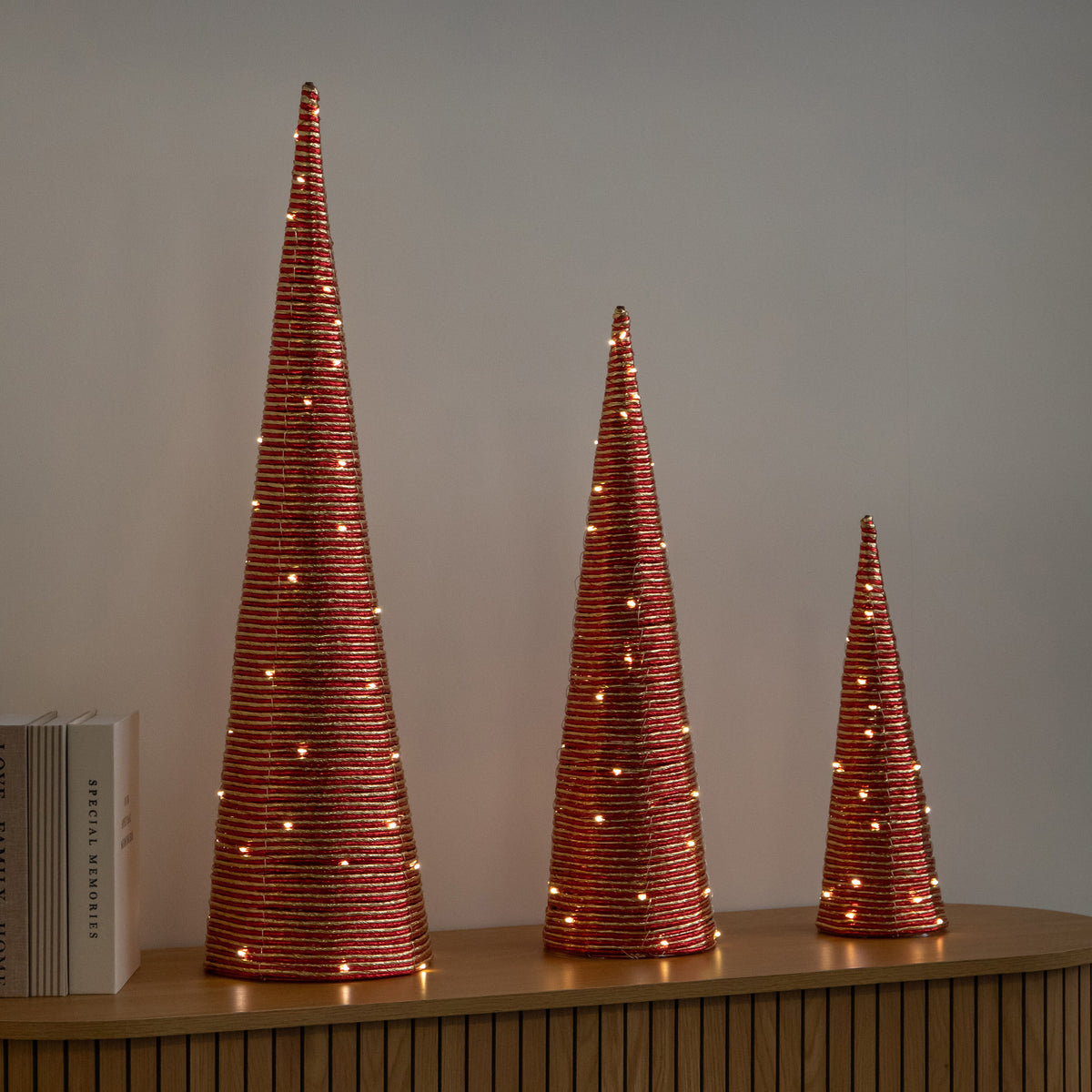 Three Kings Red Gold Braid TreeBelisks set of 3