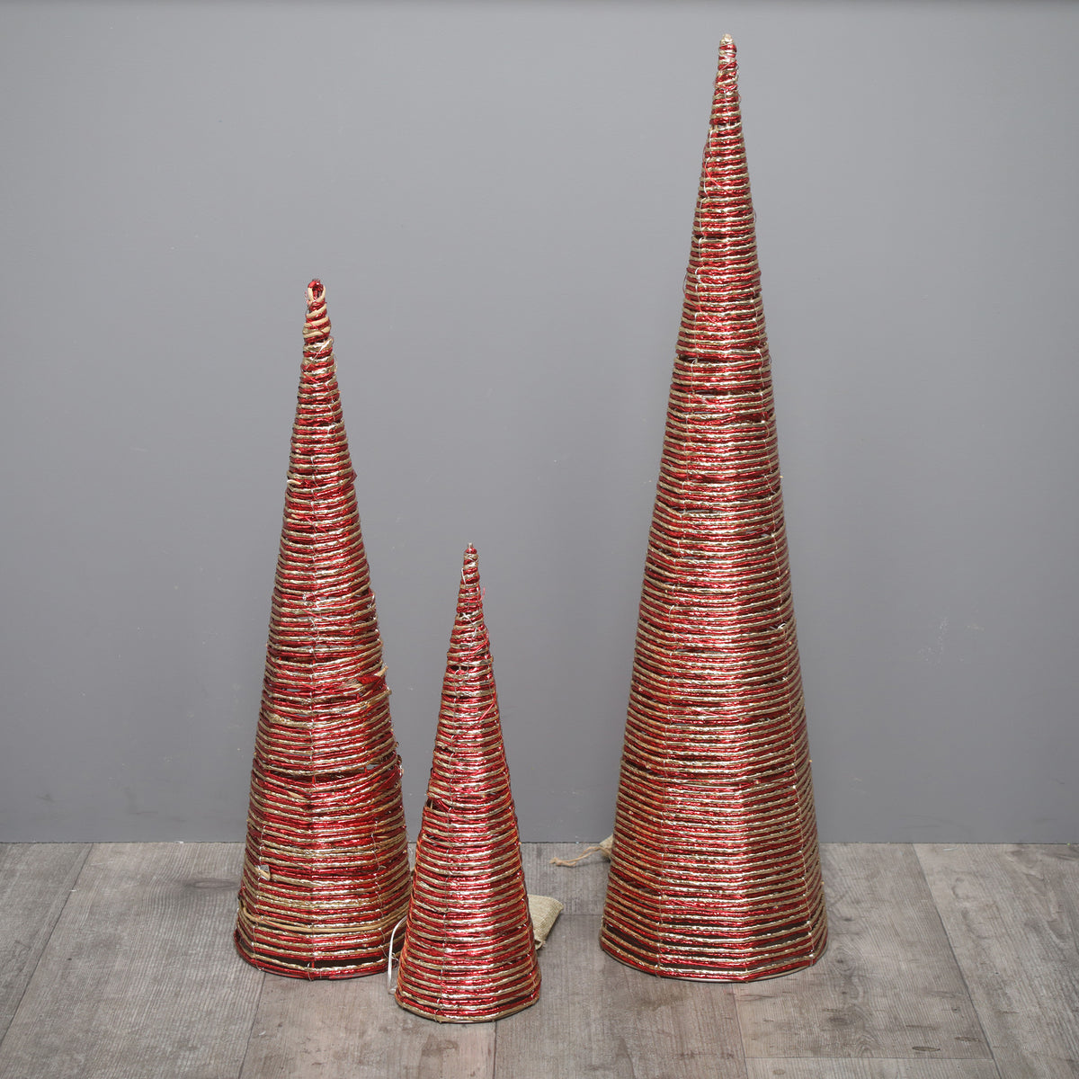 Three Kings Red Gold Braid TreeBelisks set of 3