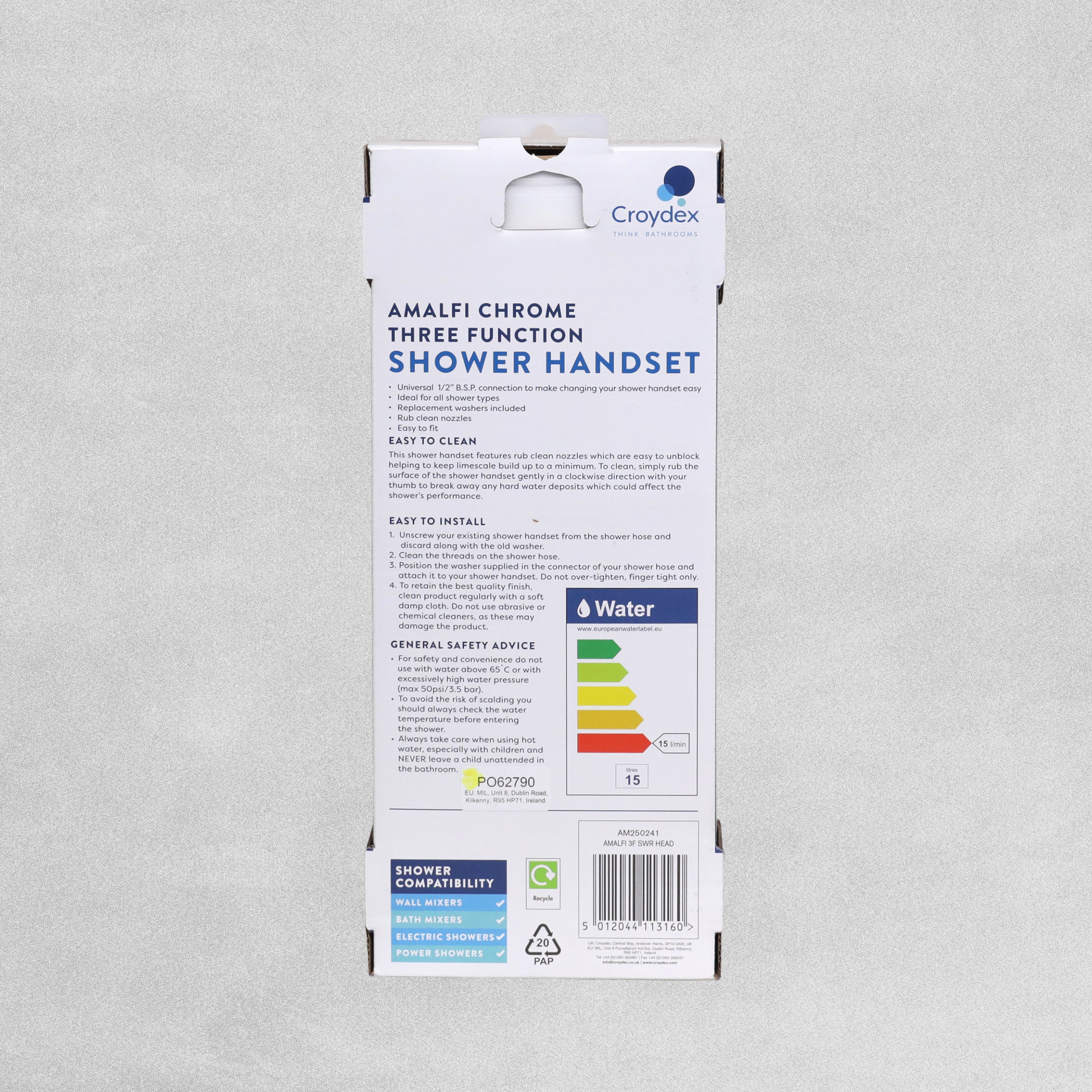 Croydex Amalfi Chrome Three Function Shower Handset