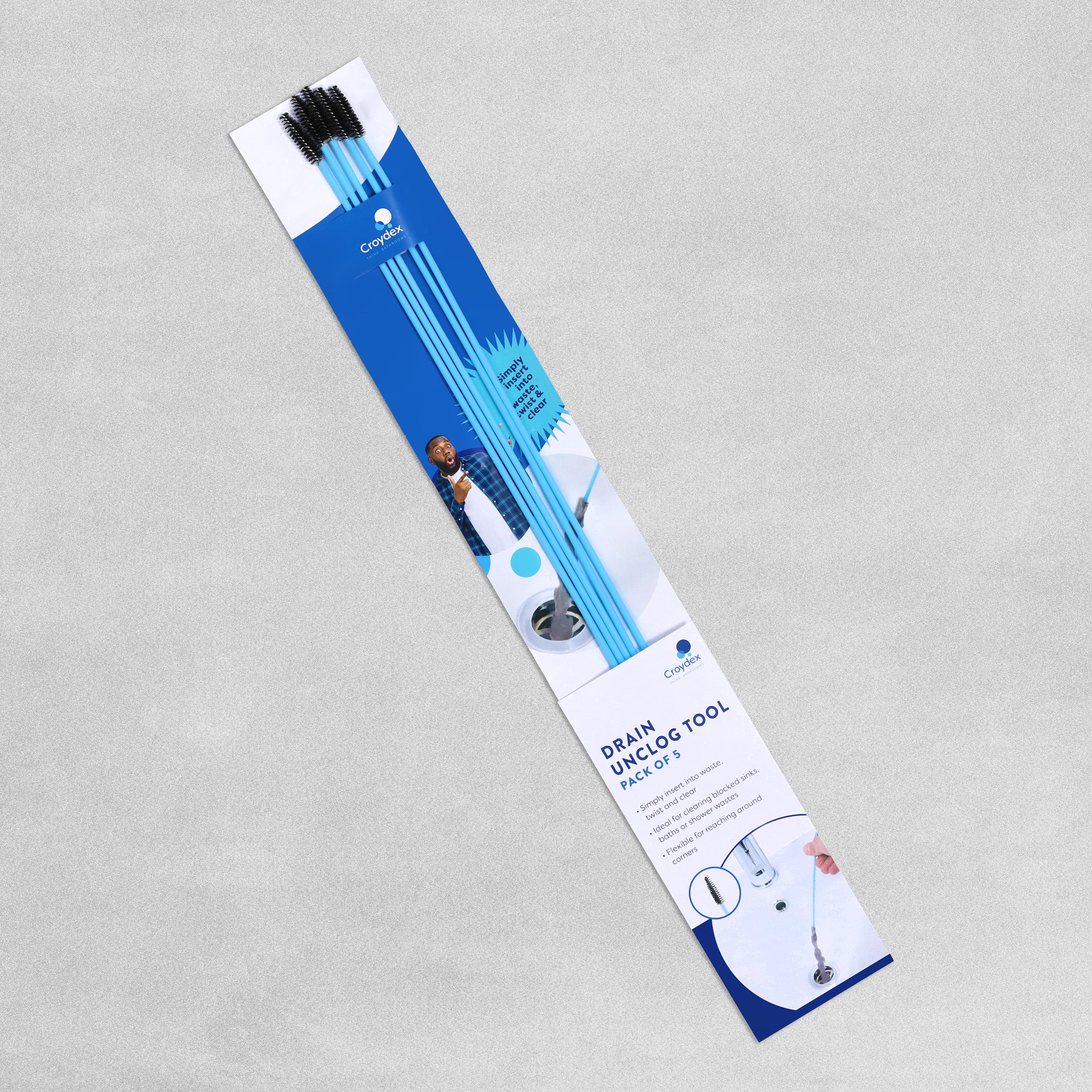 Croydex Drain Unclog Tool - Blue Pack of 5