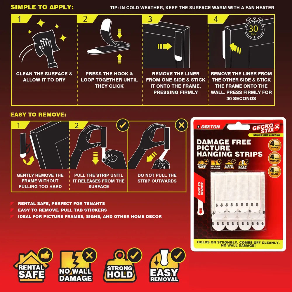 Dekton Geckostix Damage Free Picture Hanging Strips - Various sizes