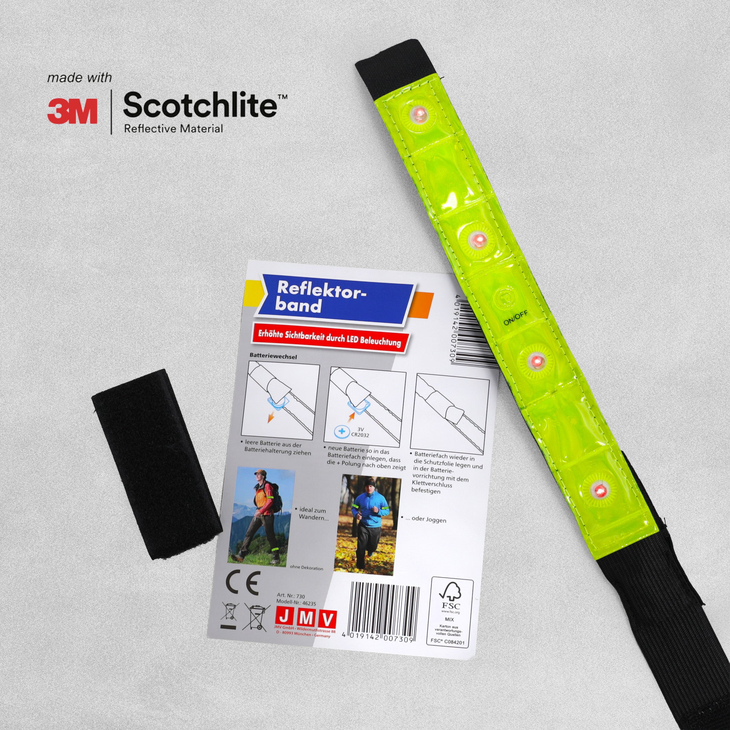 High Visibility Reflective Armband LED Light Safety Running Cycling Dog Walking Approx 40cm