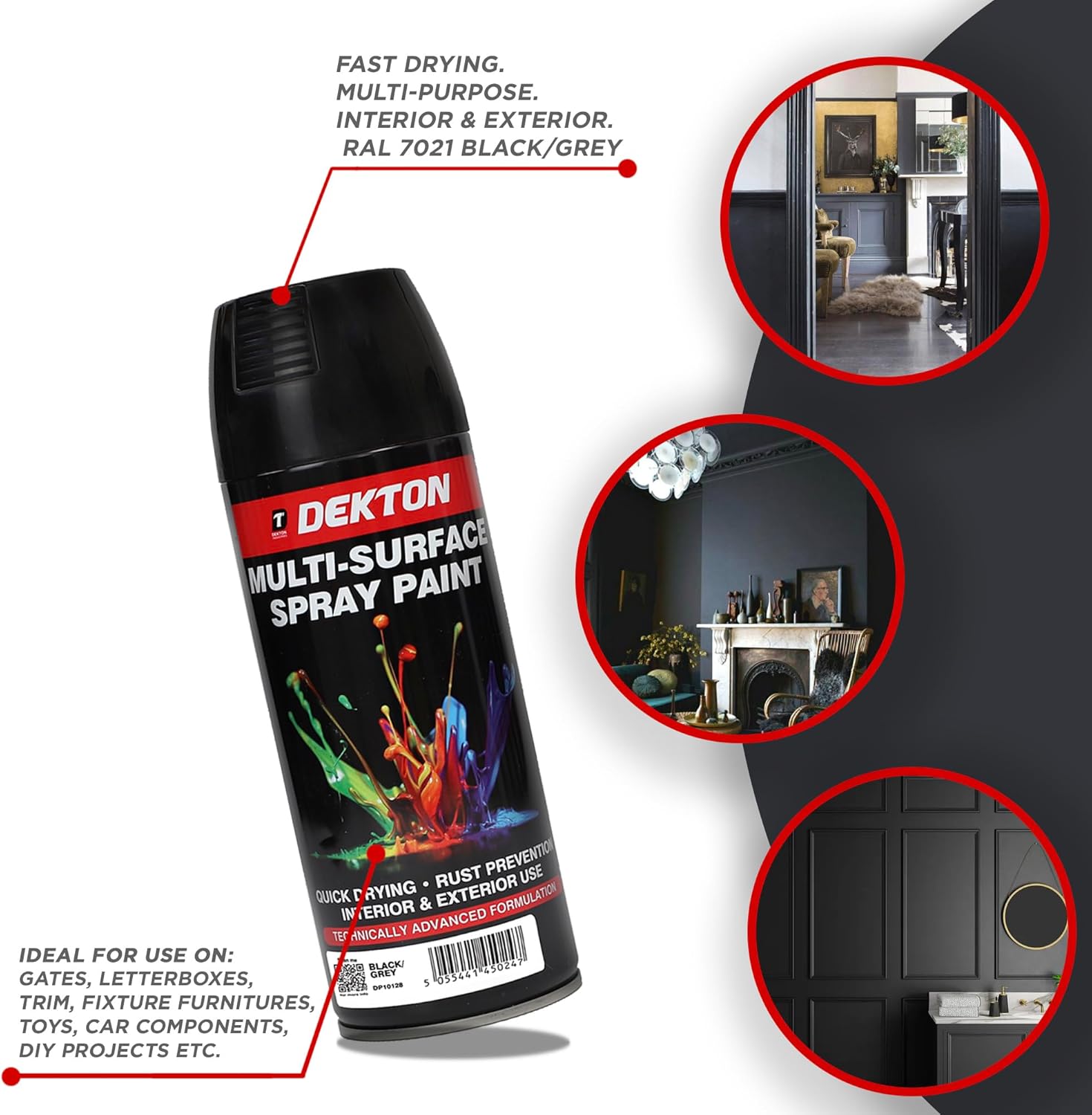 Dekton Multi- Surface Spray Paint Black Gloss 400ml