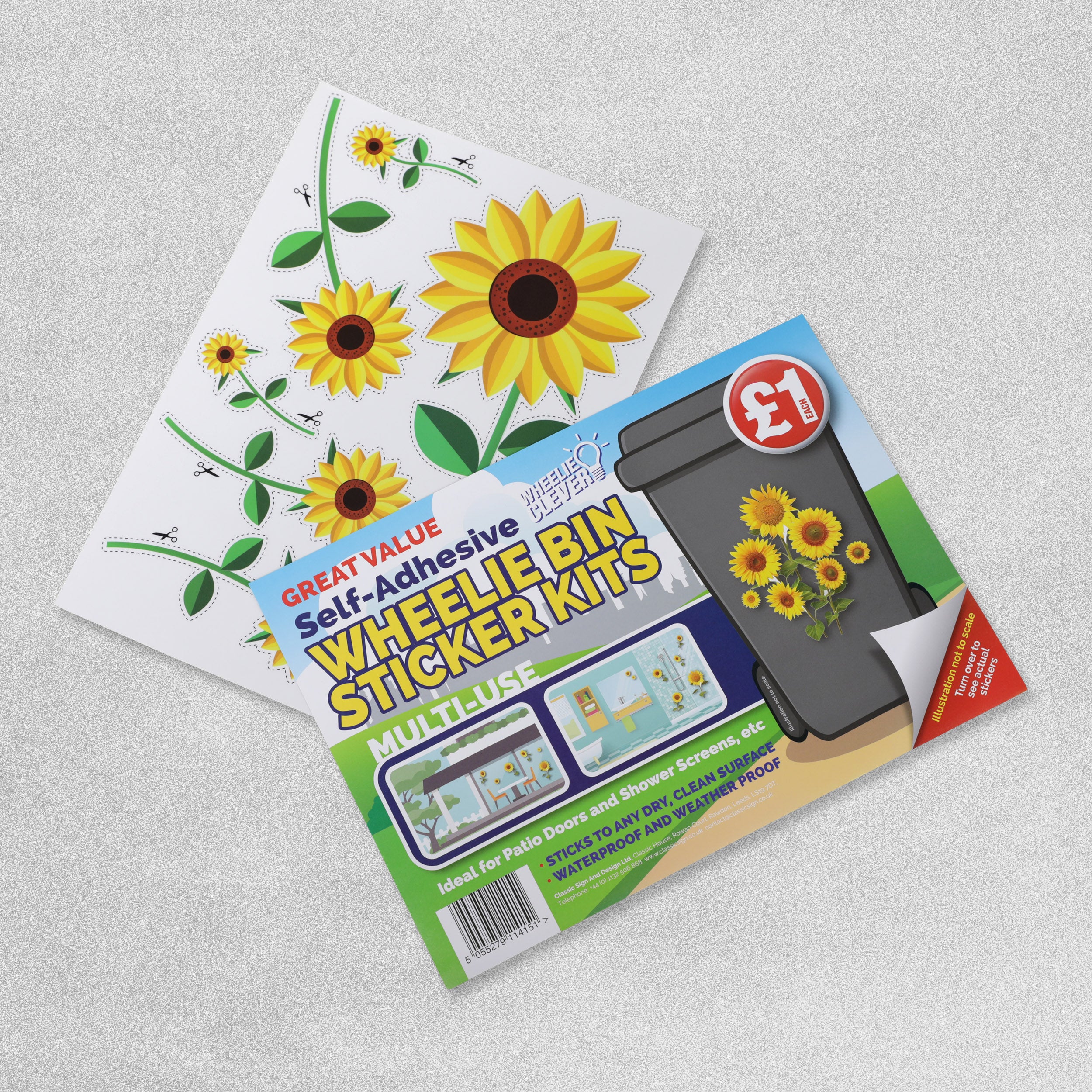 Self-Adhesive Wheelie Bin Sticker Kit Flower design sunflower