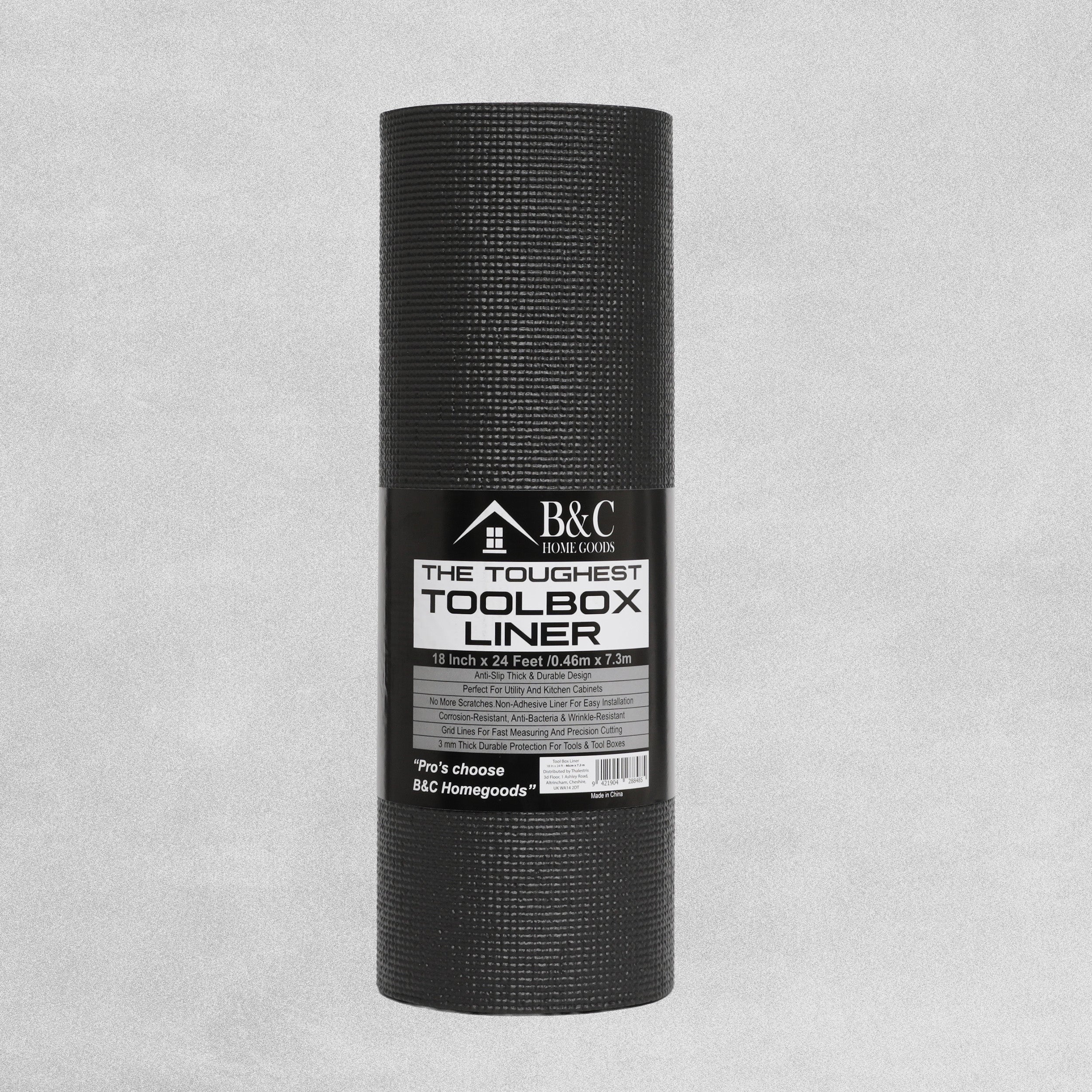 B&C Home Goods Toolbox Liner 18" x 24' - Black Roll