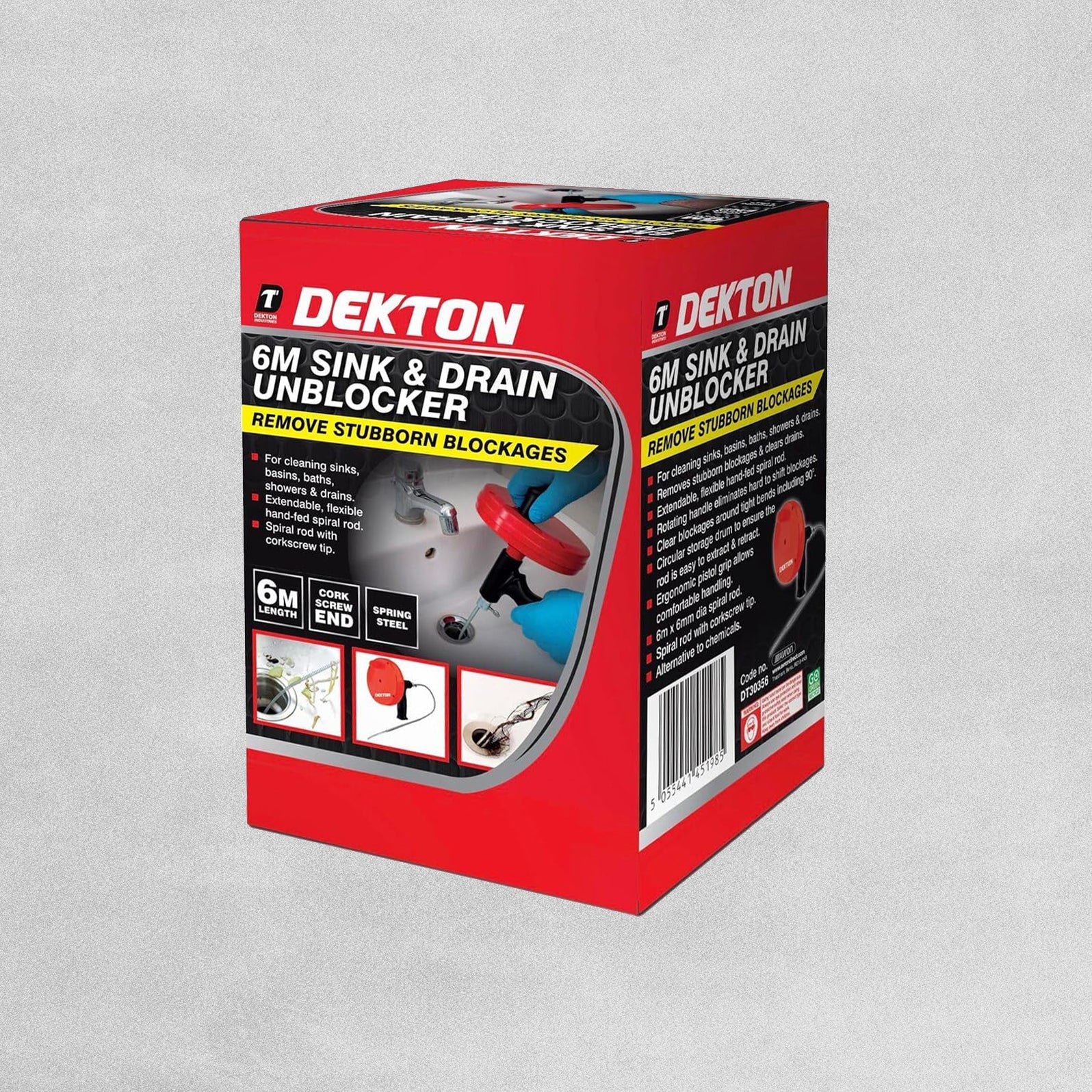 Dekton Sink & Drain Unblocker Clear Bend Blockage Extendable Flexible 6m x 6mm