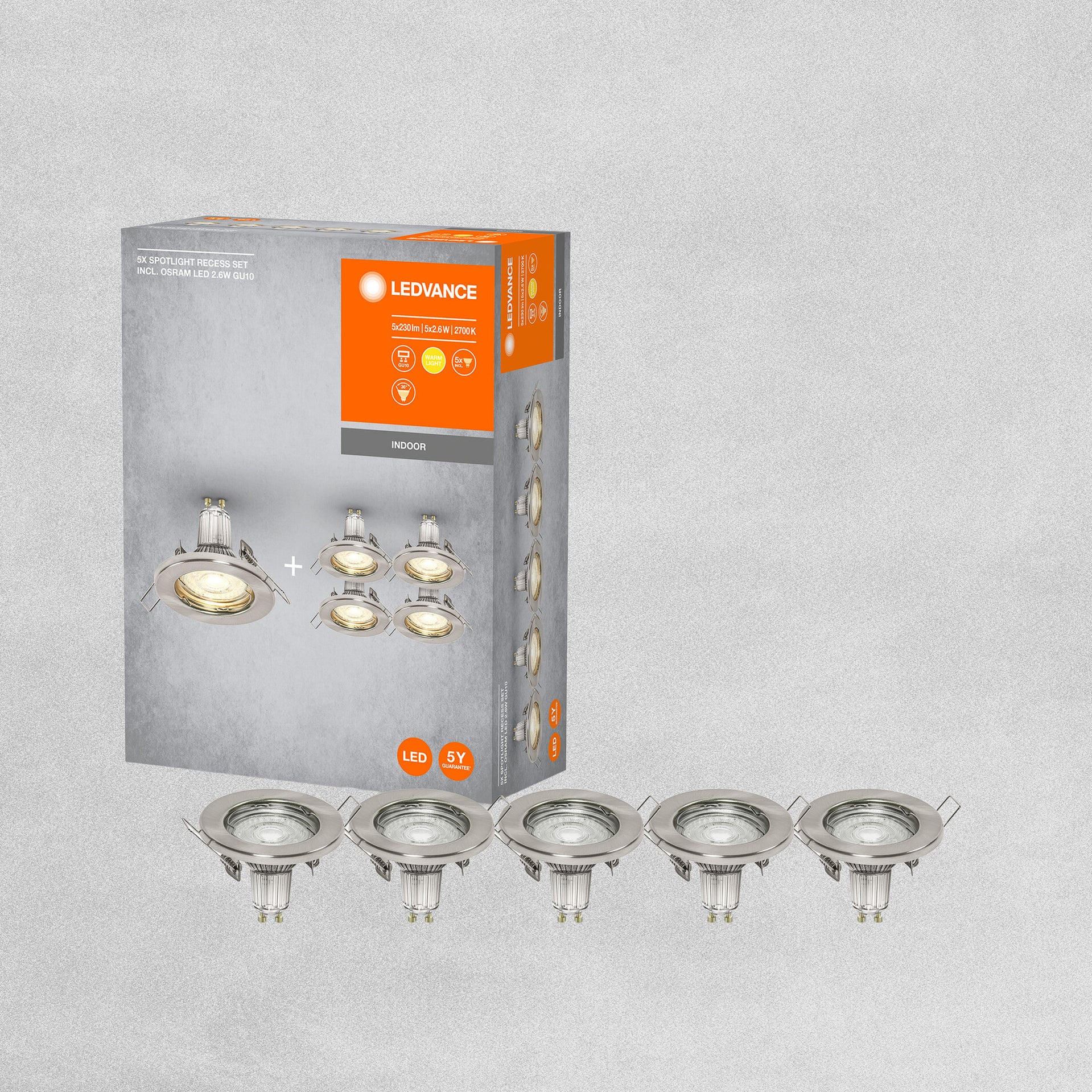Ledvance 5X Spotlight Recess Set Incl Osram LED 2.6W GU10