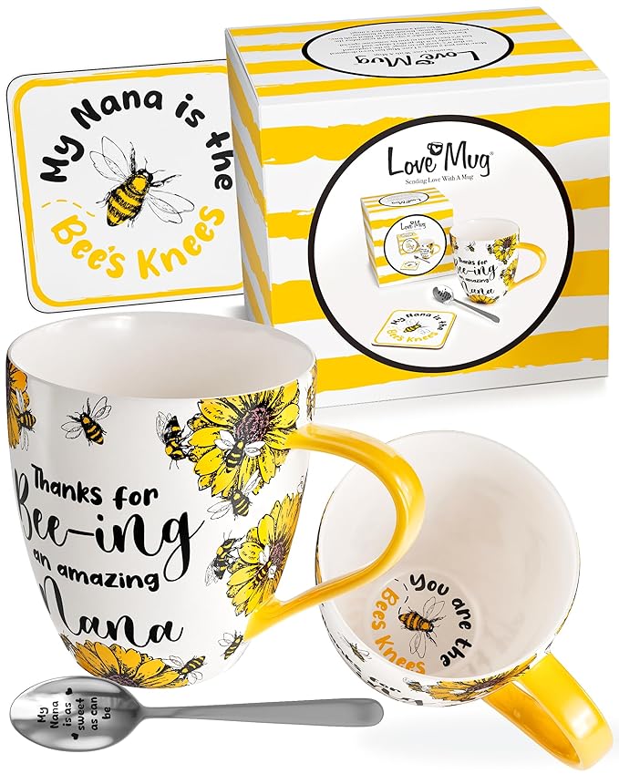 Love Mug®: Thanks For Bee-Ing An Amazing Nana Mug, Coaster and Spoon Gift Set