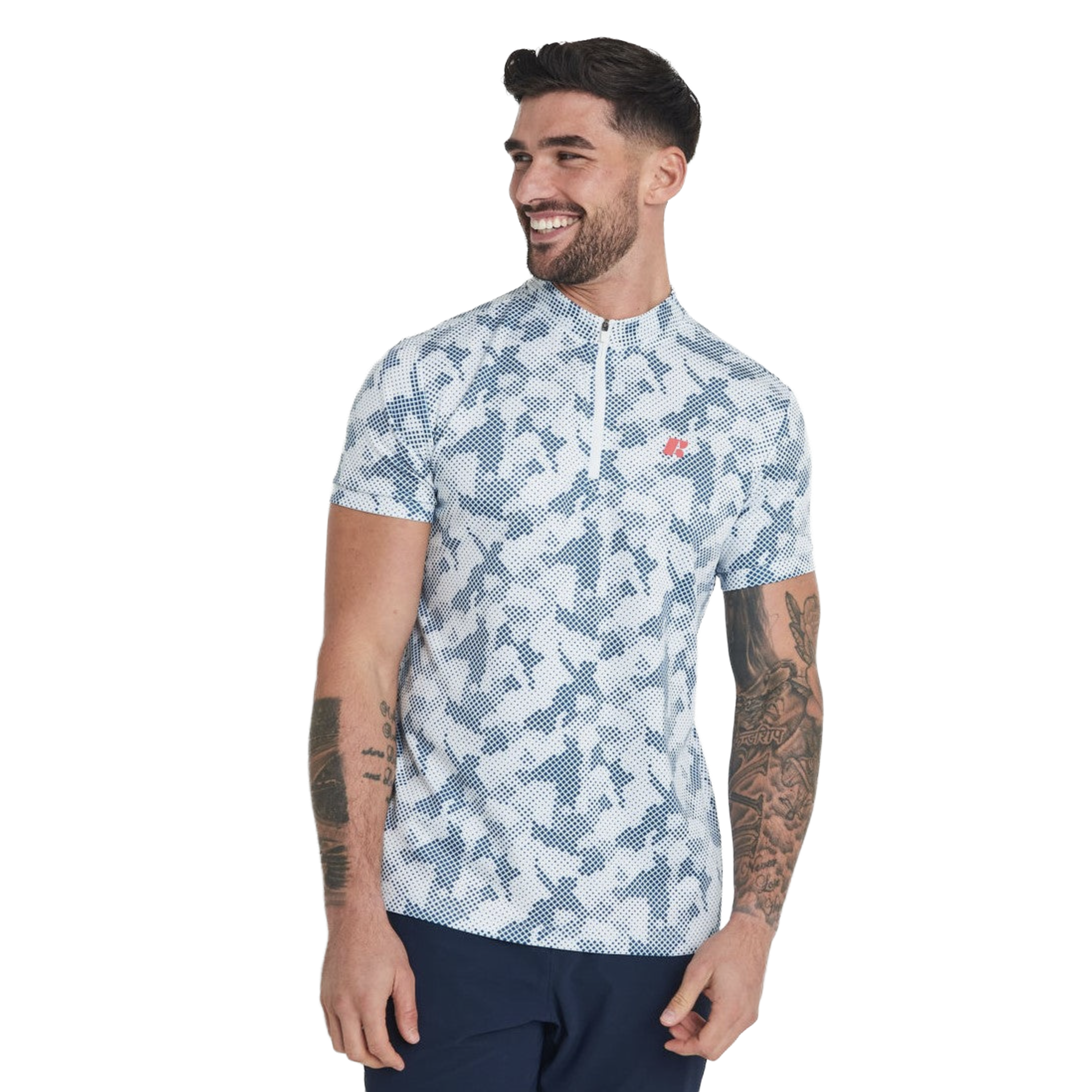 Men's Short Sleeve Mid-Collar Zip Up Sport Shirt FP4