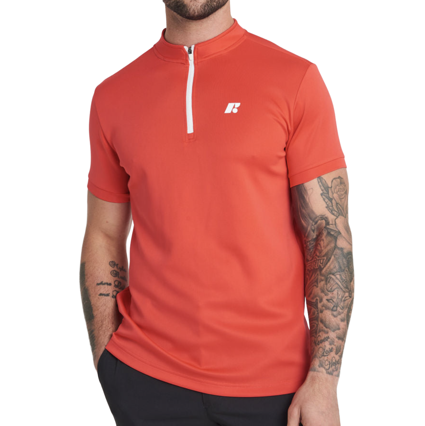 Men's Short Sleeve Mid-Collar Zip Up Sport Shirt FP3