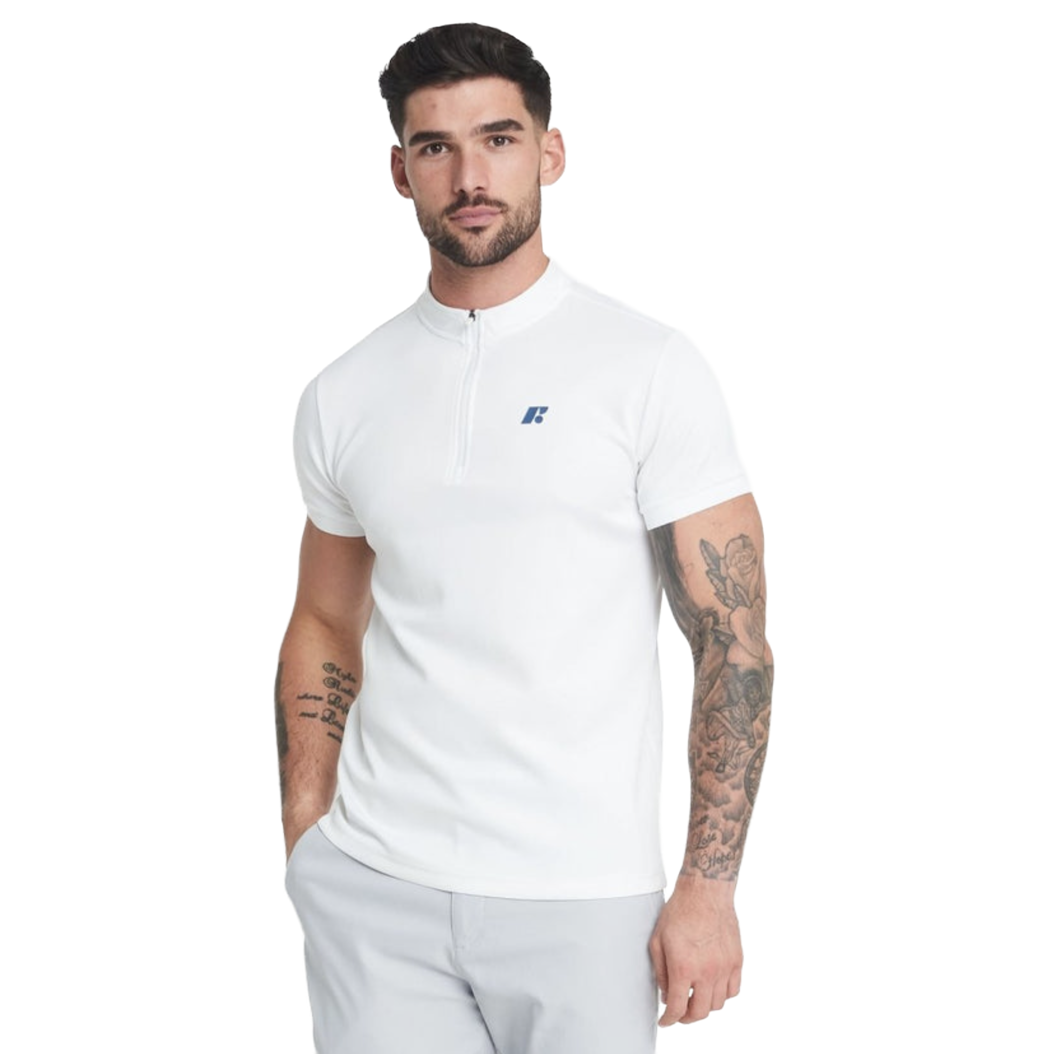 Men's Short Sleeve Mid-Collar Zip Up Sport Shirt FP3