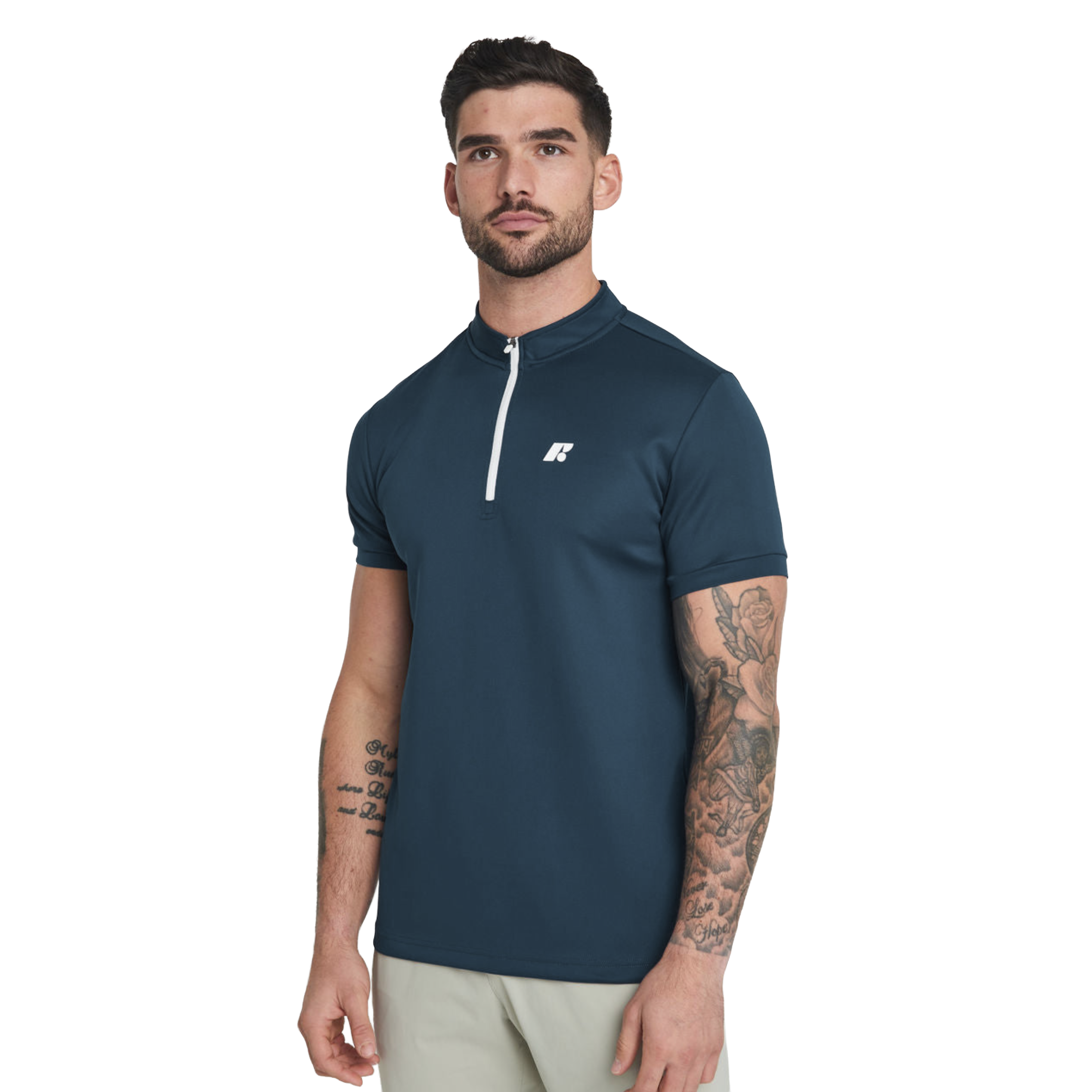 Men's Short Sleeve Mid-Collar Zip Up Sport Shirt FP3