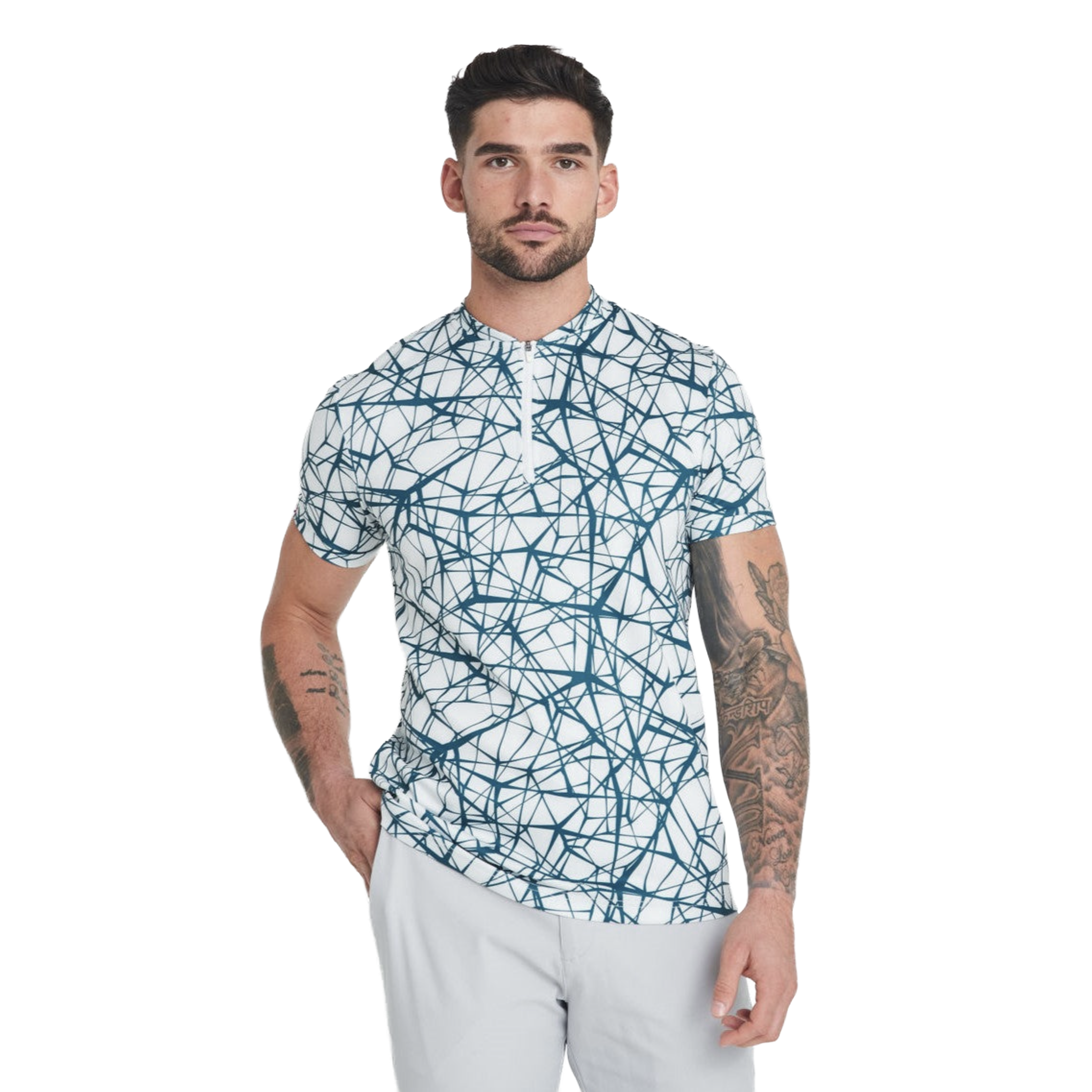 Men's Short Sleeve Low-Collar Zip Up Sport Shirt 'Tempo'